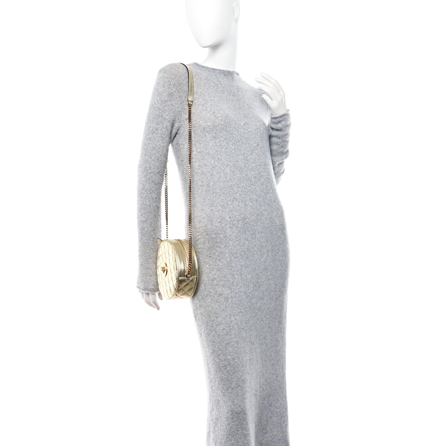 Metallic Nappa Quilted La Medusa Round Camera Bag Gold
