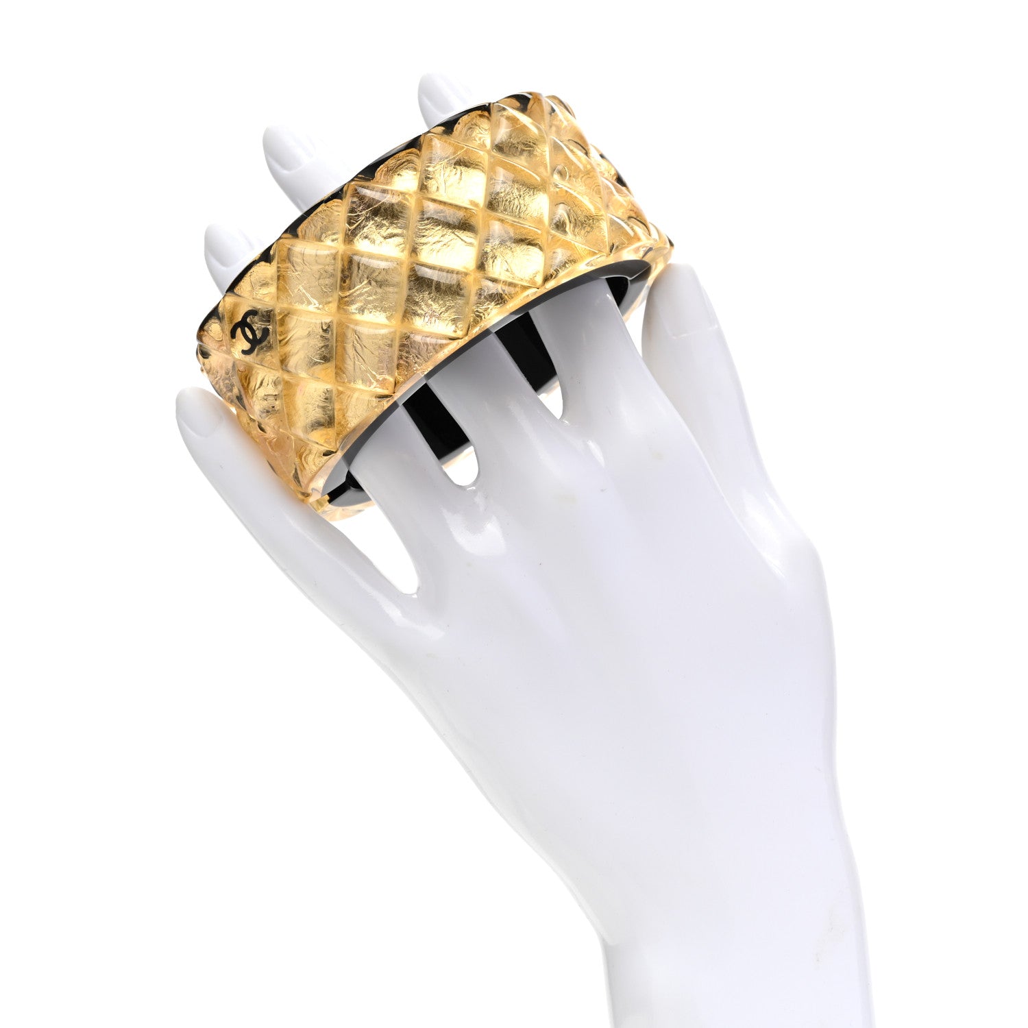 Chanel Resin CC Cuff Bracelet Black Gold 2 of 5
