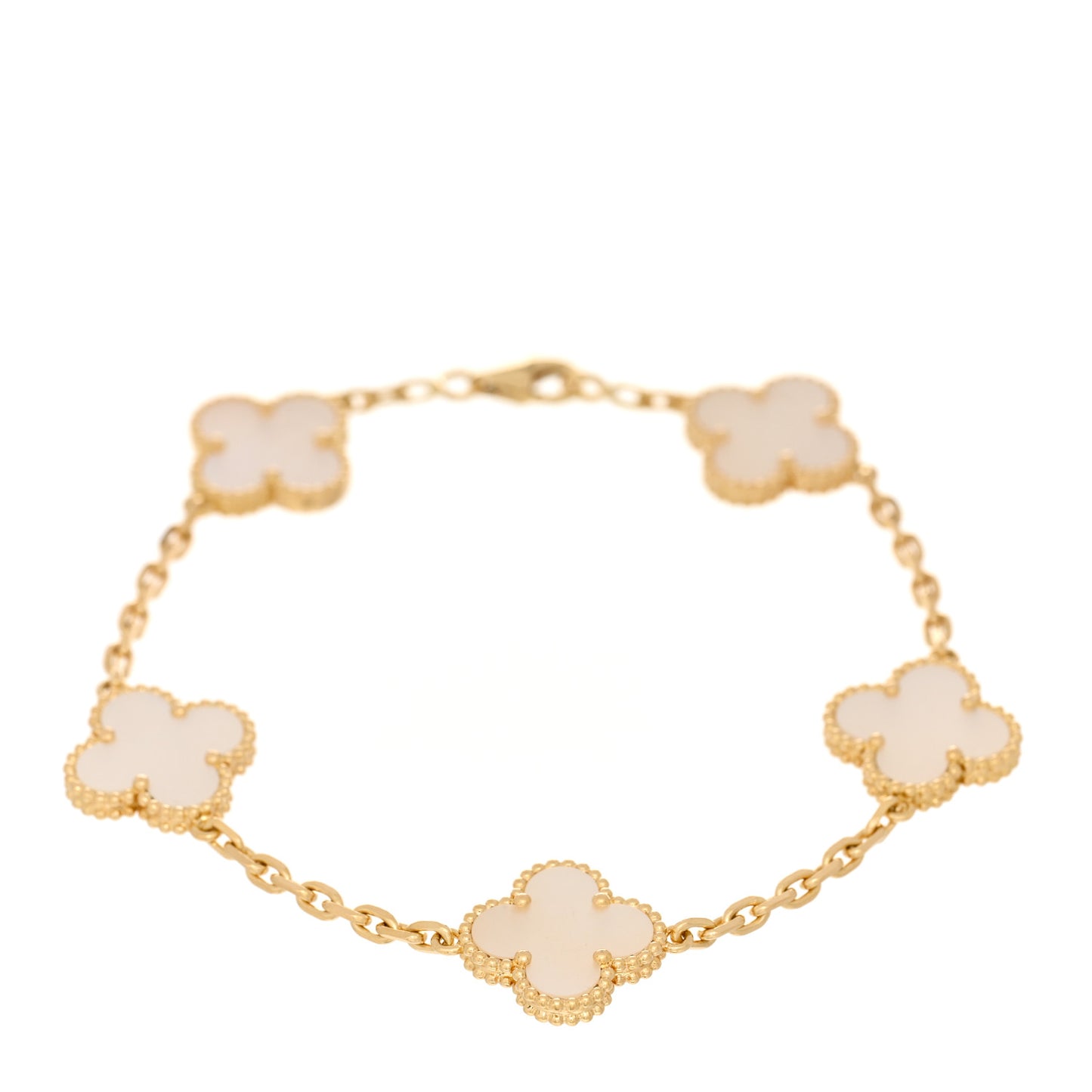 18K Yellow Gold Mother of Pearl 5 Motifs Vintage Alhambra Bracelet
