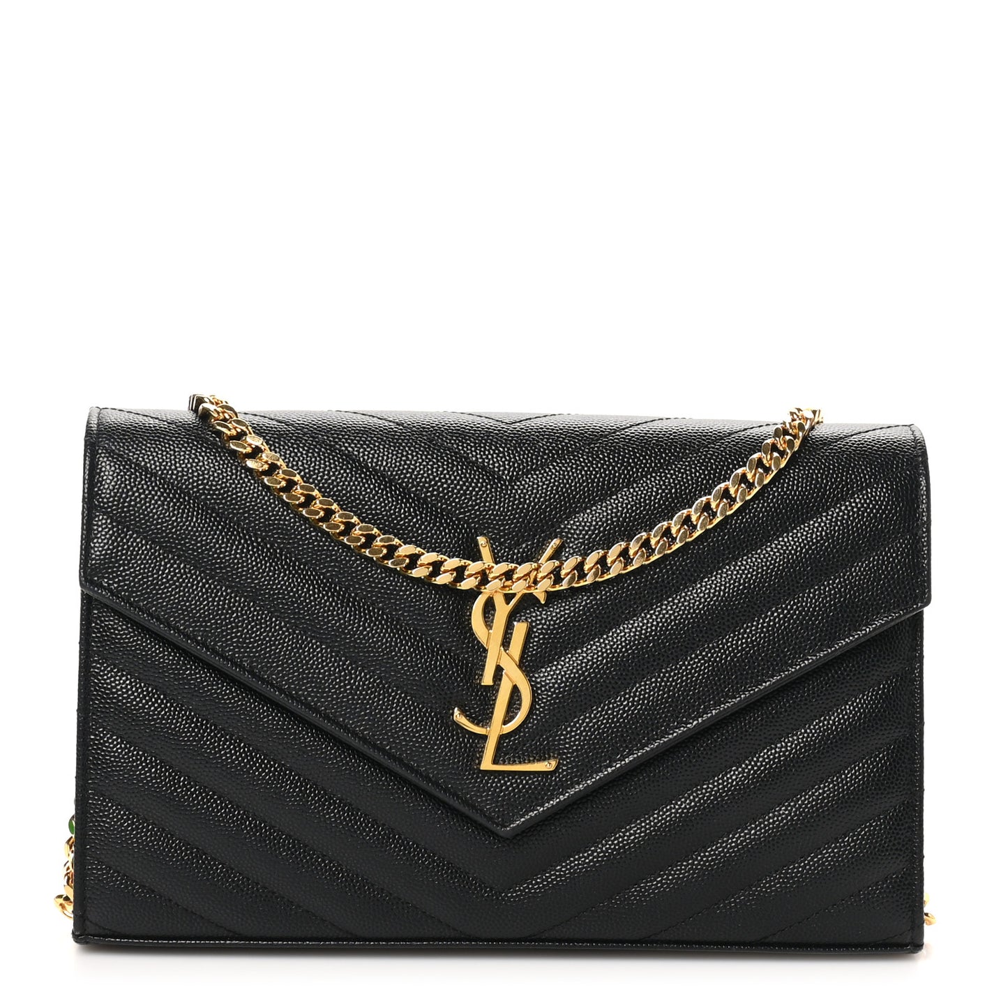 Grain De Poudre Matelasse Chevron Monogram Chain Wallet Black