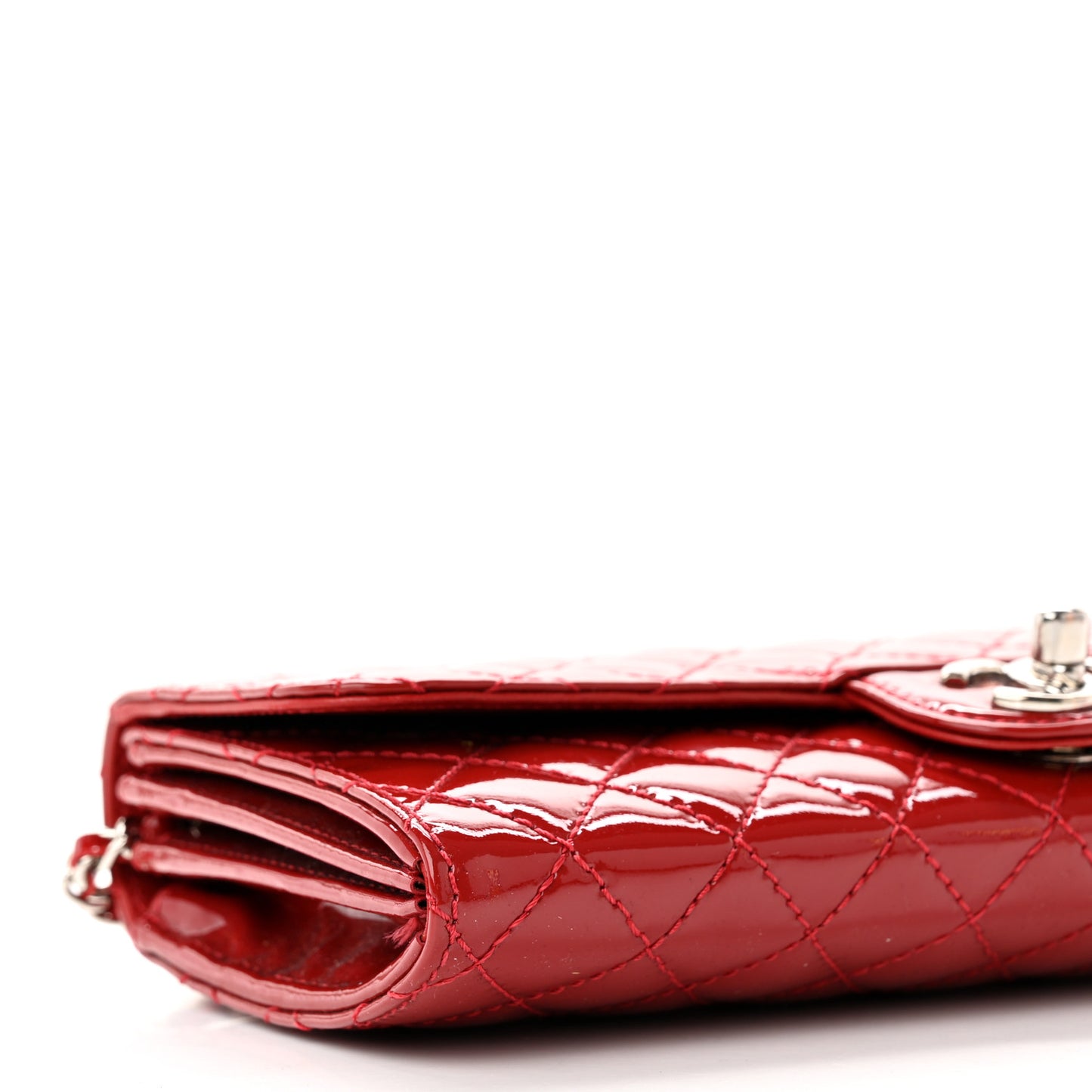 Patent Calfskin Quilted Brilliant East West Flap Clutch Red