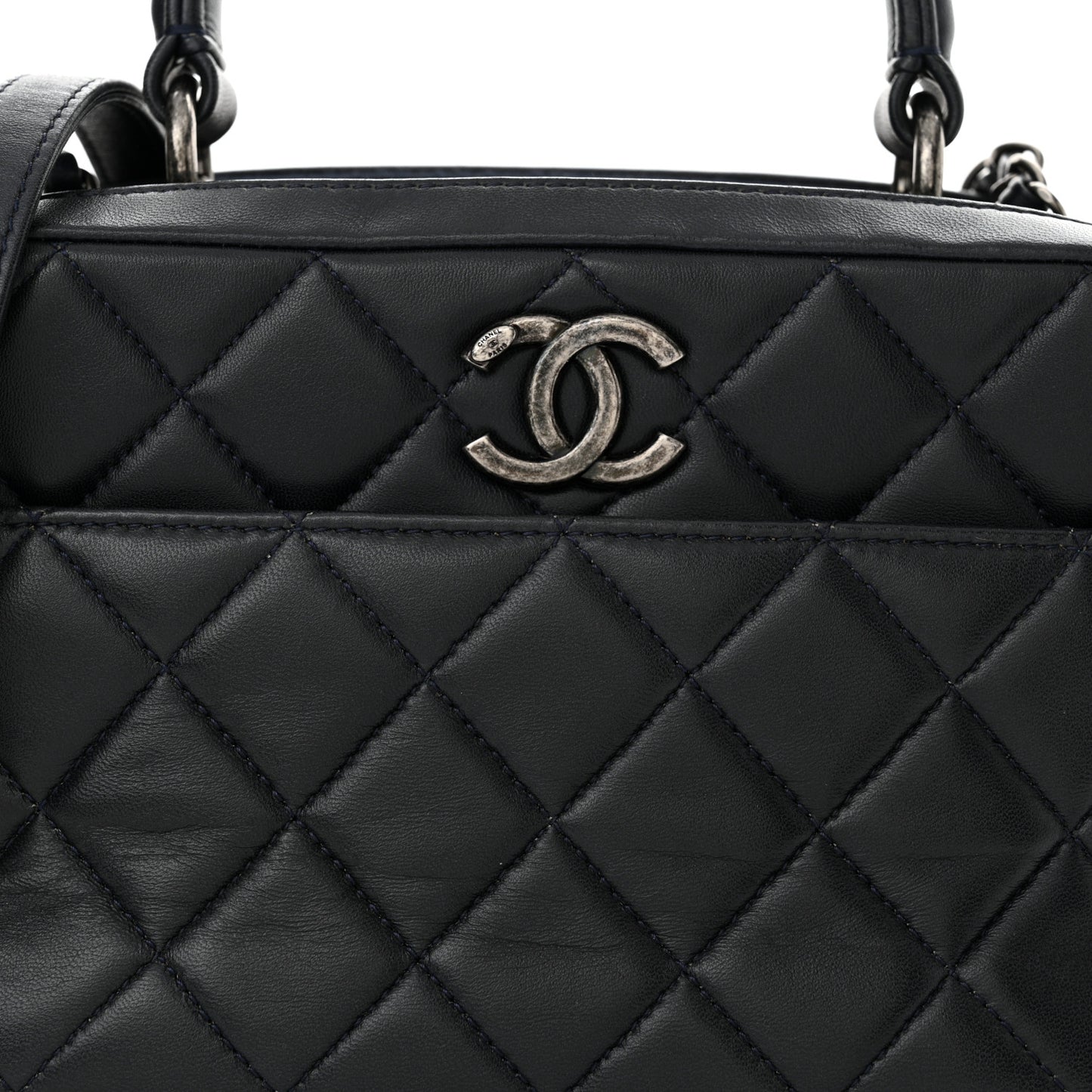 Lambskin Quilted Medium Trendy CC Bowling Bag Navy