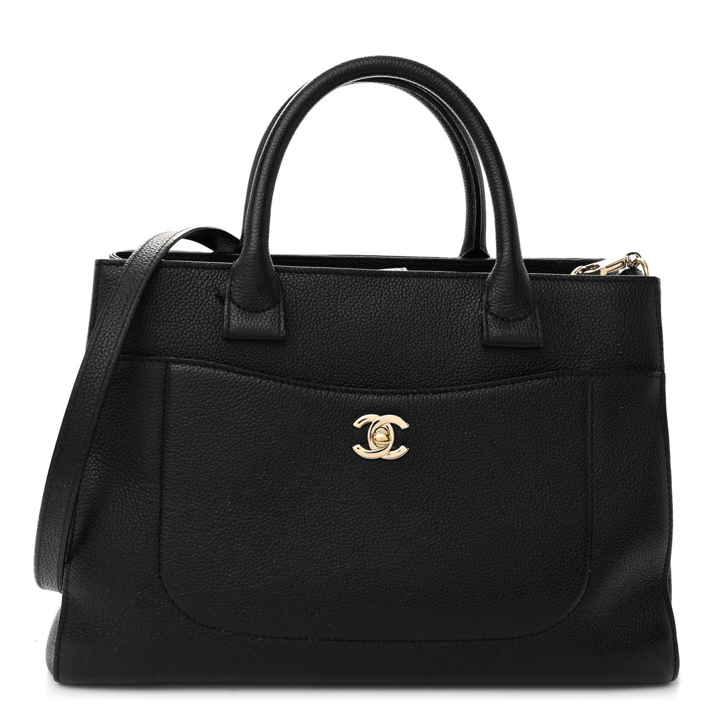 Grained Calfskin Small Neo Executive Shopper Tote Black