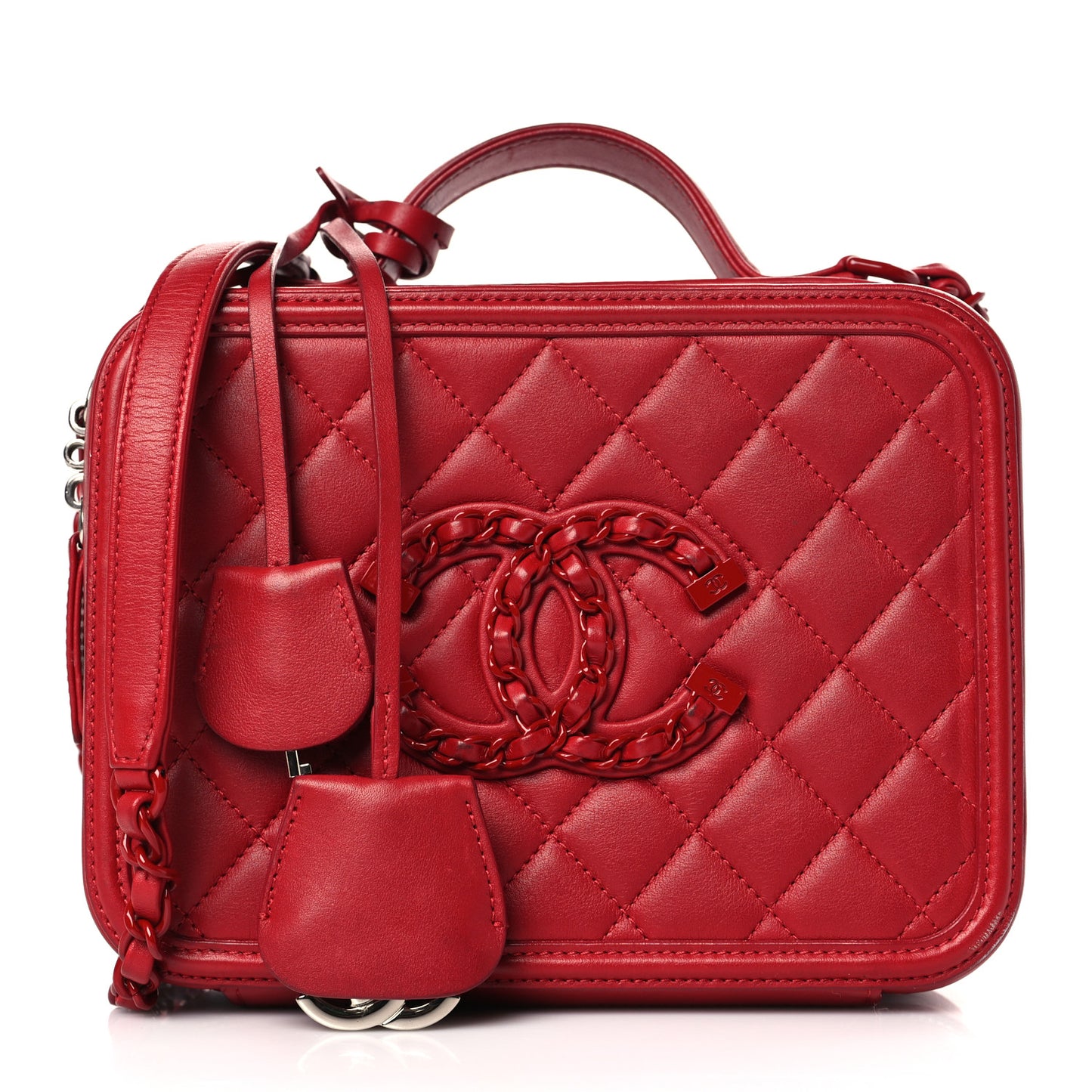 Lambskin Quilted Medium CC Filigree Vanity Case Dark Red