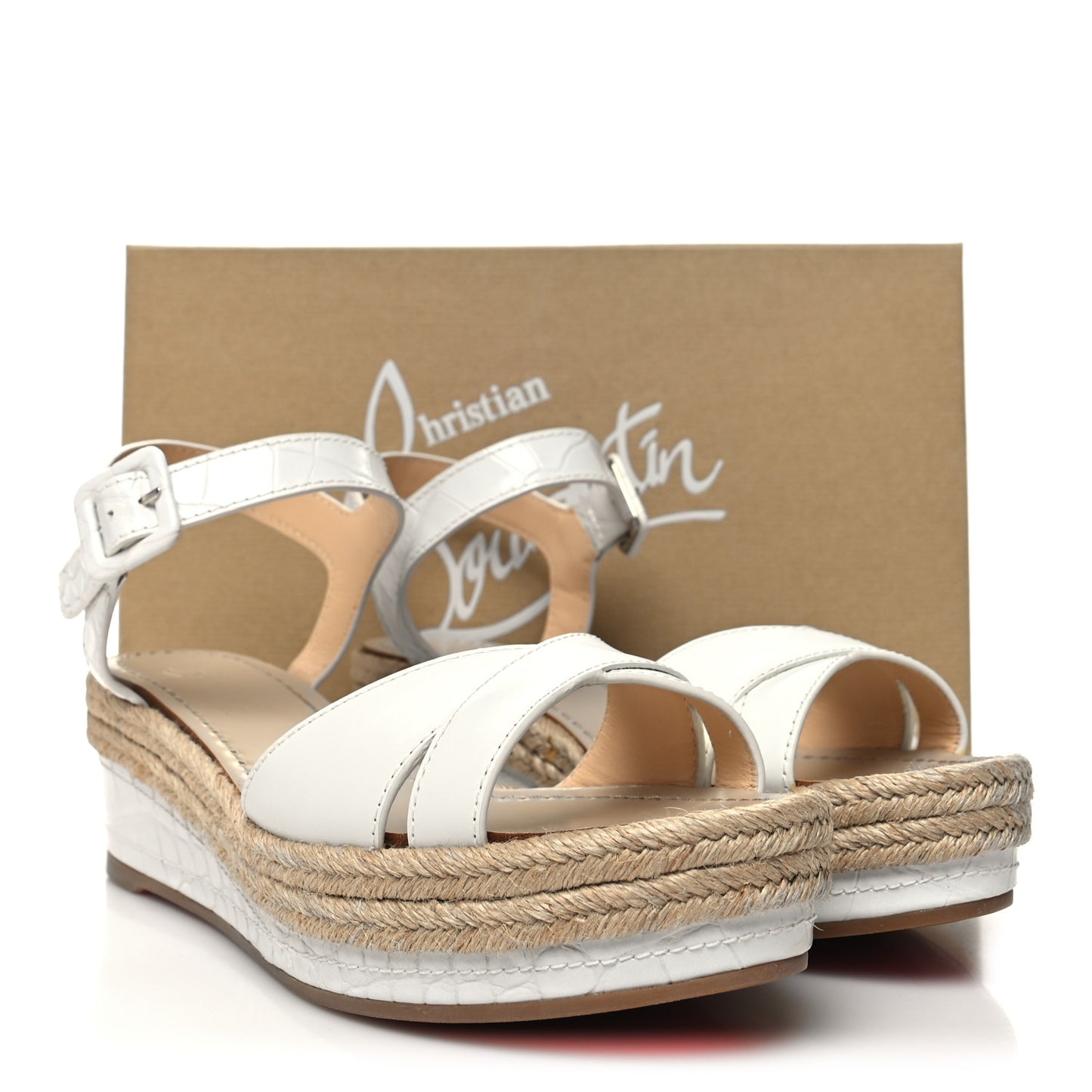 Calfskin Crocodile Embossed Almerio 60 Espadrille Wedges 38 White