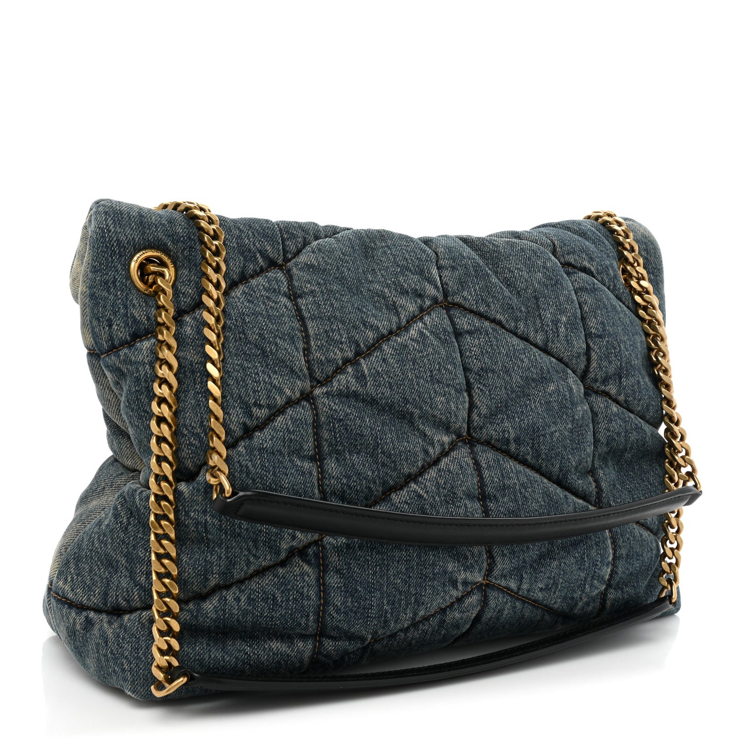 Denim Quilted Medium Loulou Puffer Monogram Chain Satchel Blue Black