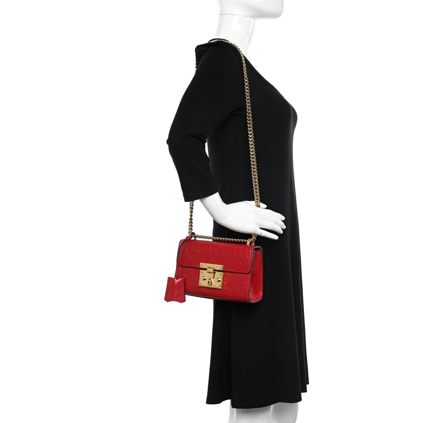 Guccissima Small Padlock Shoulder Bag Hibiscus Red