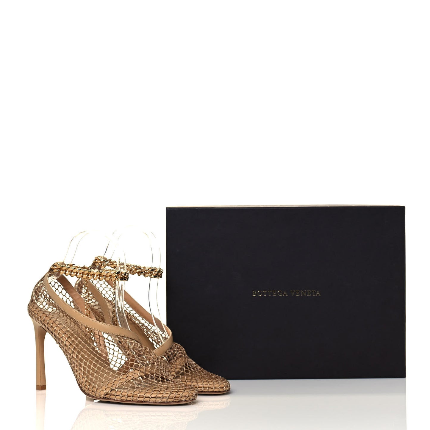 Mesh Nappa Chunky Chain Sandals 38 Beige Pony