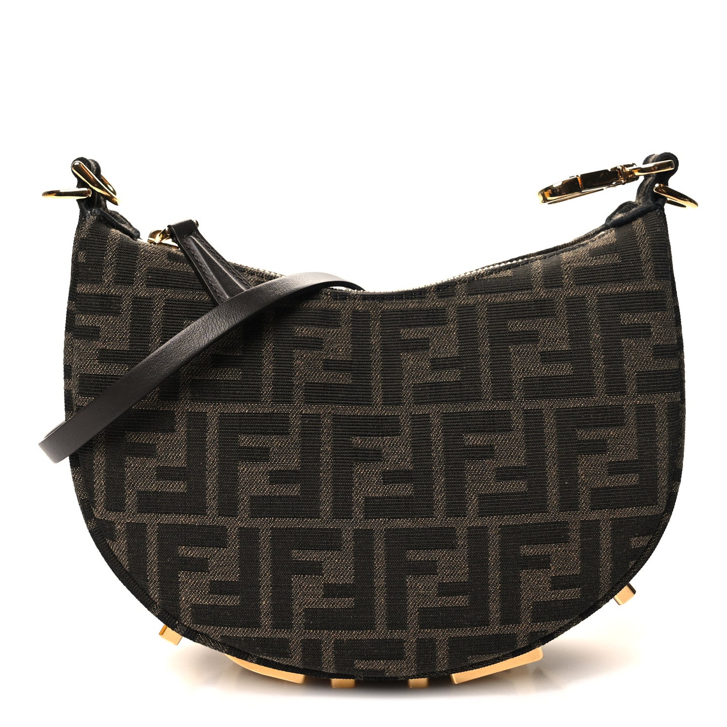 Fabric Jacquard Vitello Grace FF 1974 Mini Fendigraphy Hobo Bag Tobacco Moro Ebano