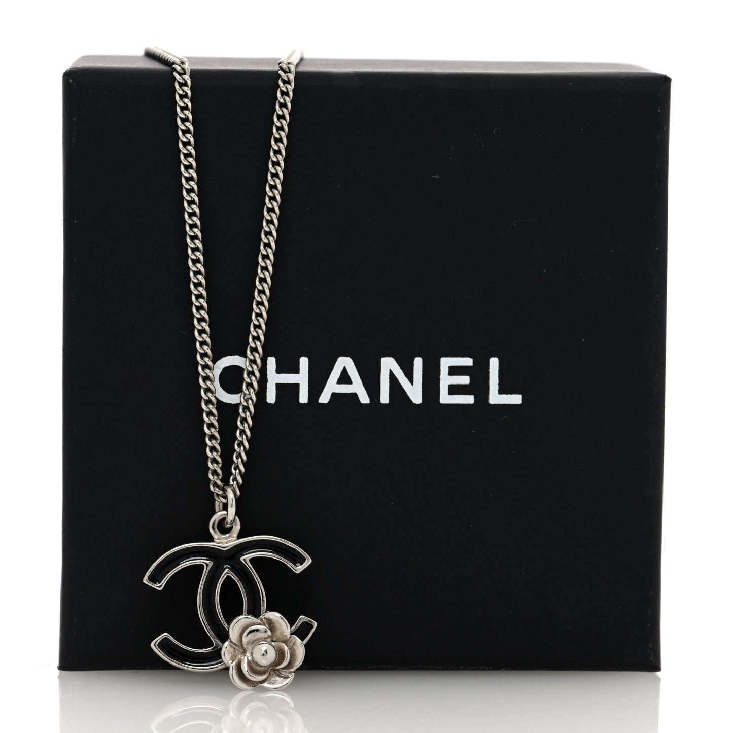 Enamel CC Camelia Necklace Silver Black
