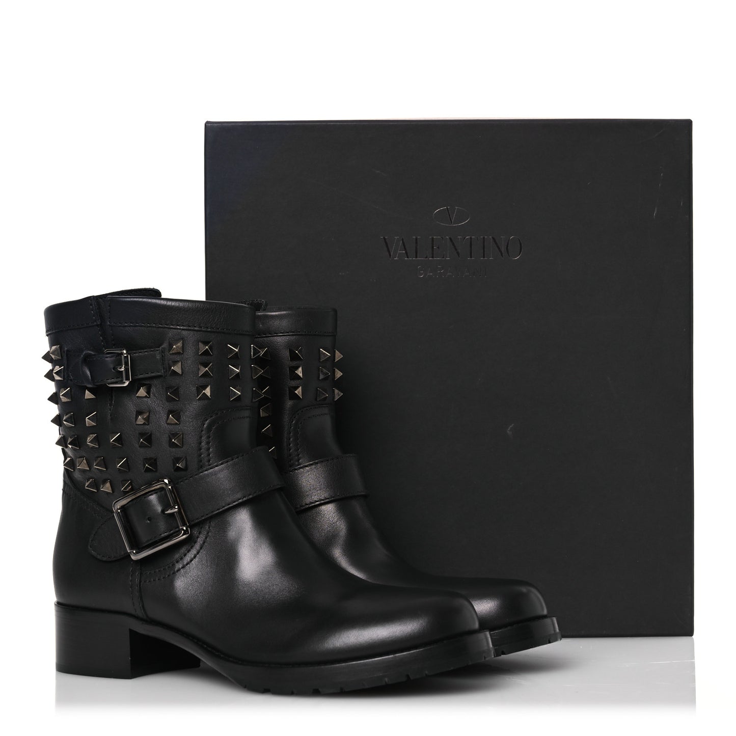 Calfskin Rockstud 30mm Biker Boots 40 Black