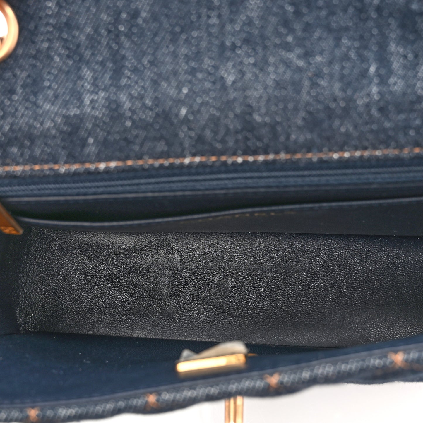 Denim Quilted Mini Rectangular Flap Dark Blue