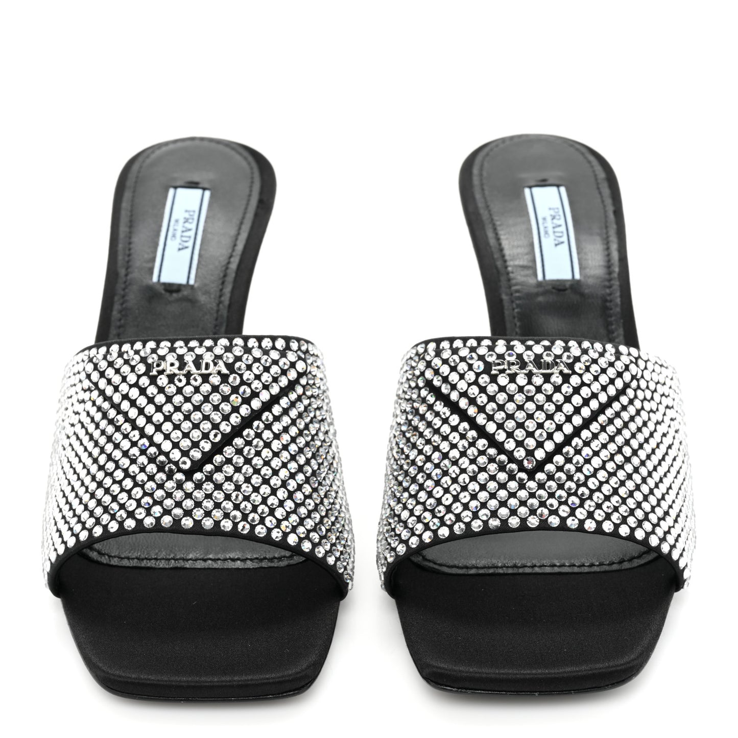 Satin Crystal Logo 65mm Slide Sandals 37.5 Cristal