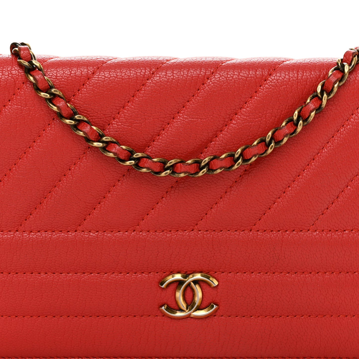 Goatskin Diagonal Quilted Wallet On Chain WOC Red