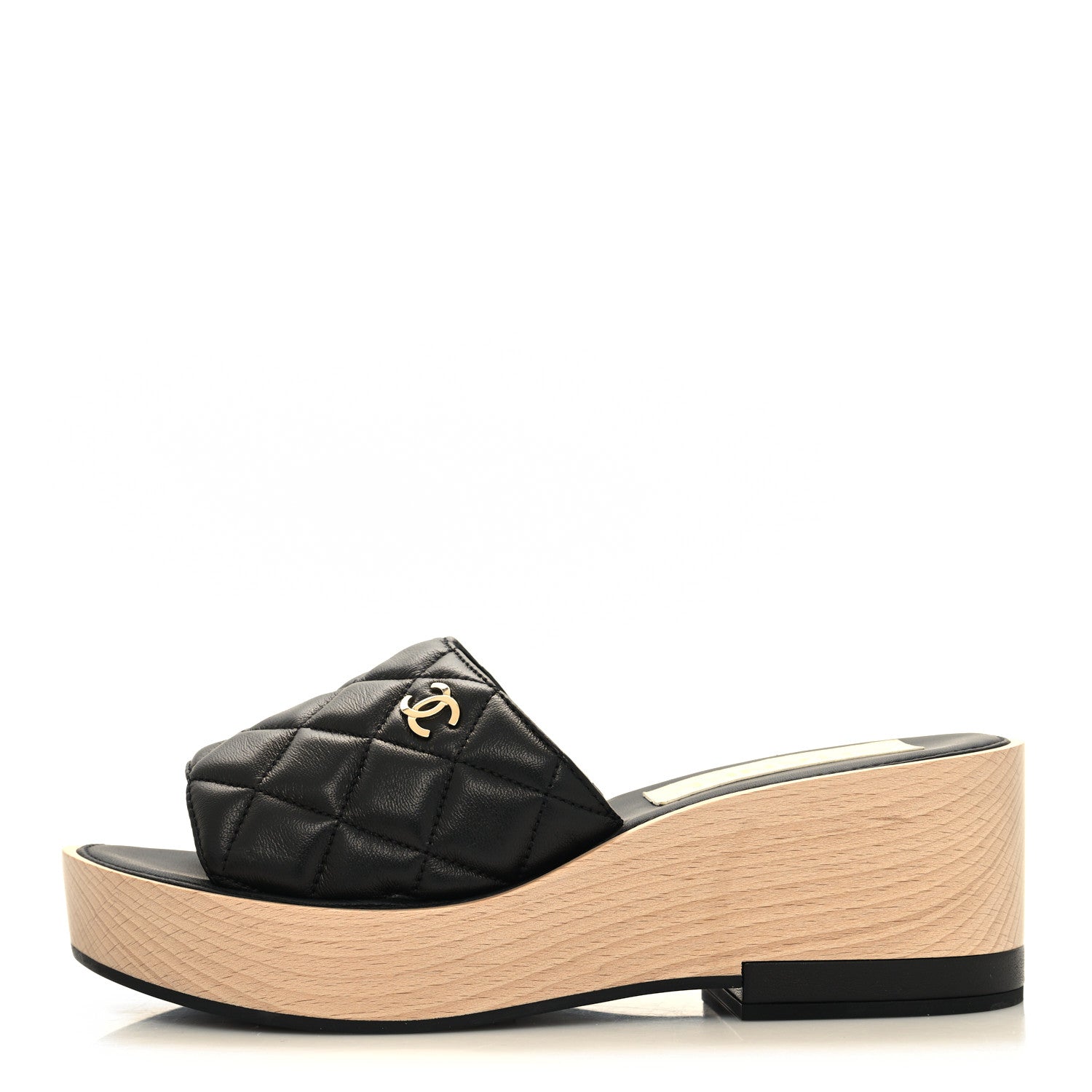 Chanel Lambskin Quilted CC Wedge Sandals 39 Black 1 of 9