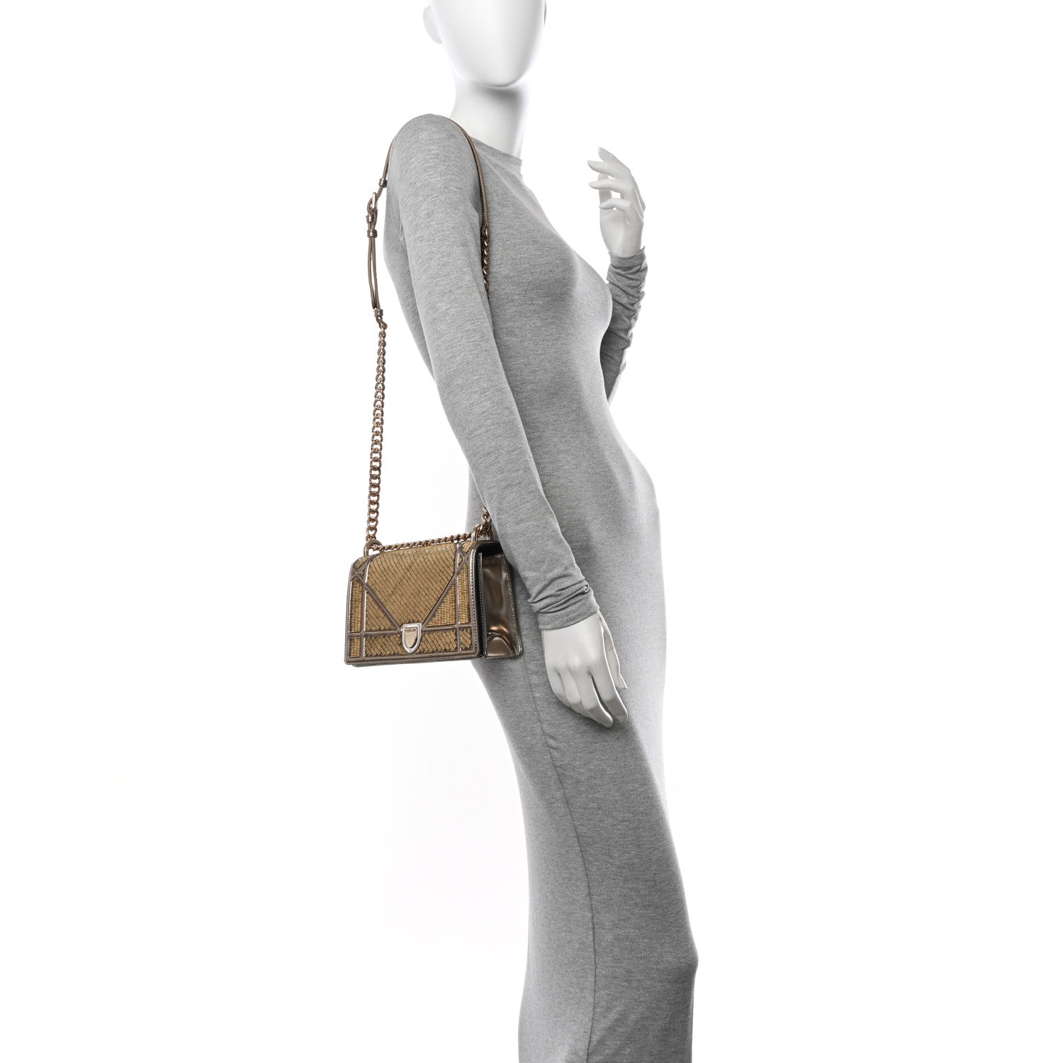 Christian Dior Metallic Calfskin Beaded Small Diorama Flap Bag Gold 2 of 13