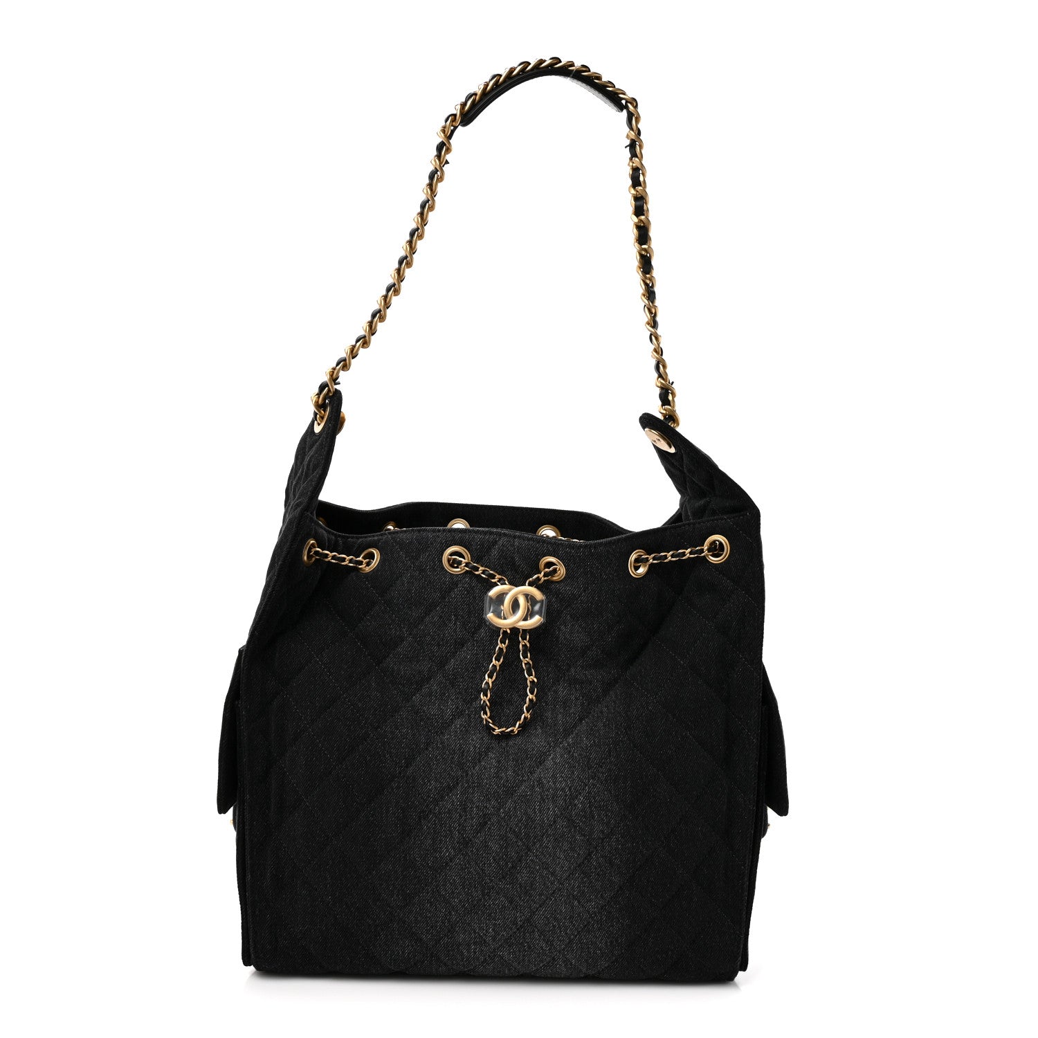 Chanel Washed Denim Quilted Medium Chanel 25 Handbag Black 1830450