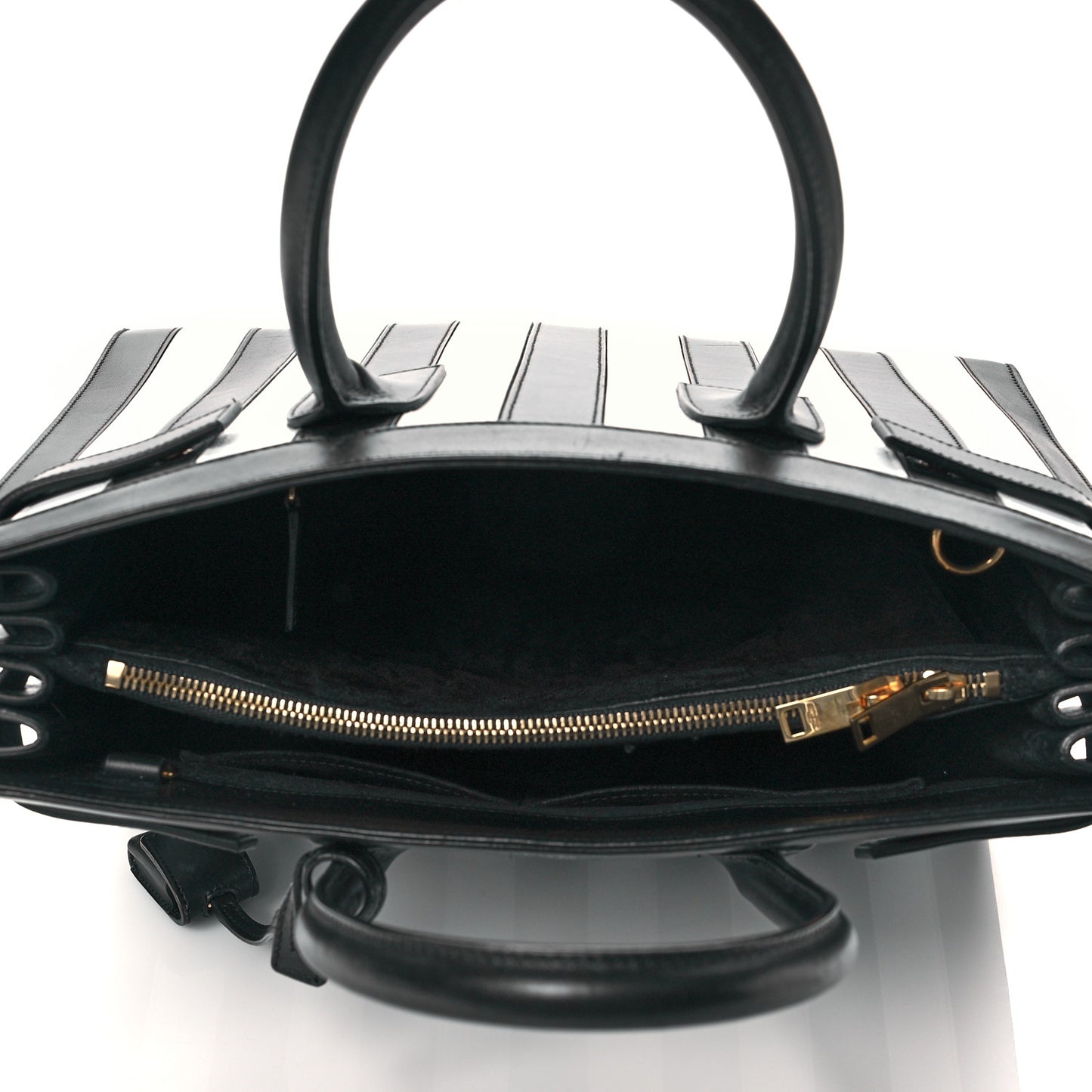 Calfskin Striped Small Sac De Jour Black White