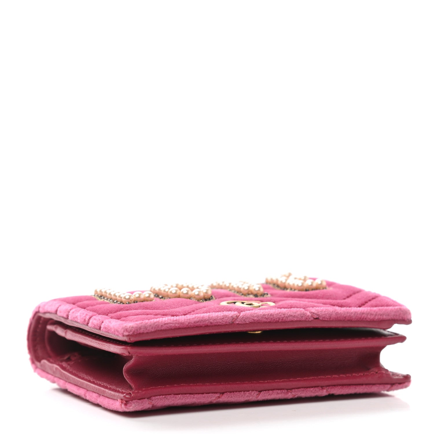 Gucci Velvet Matelasse Pearl Love Embroidered GG Marmont Card Case Wallet Light Raspberry Rose 4 of 8