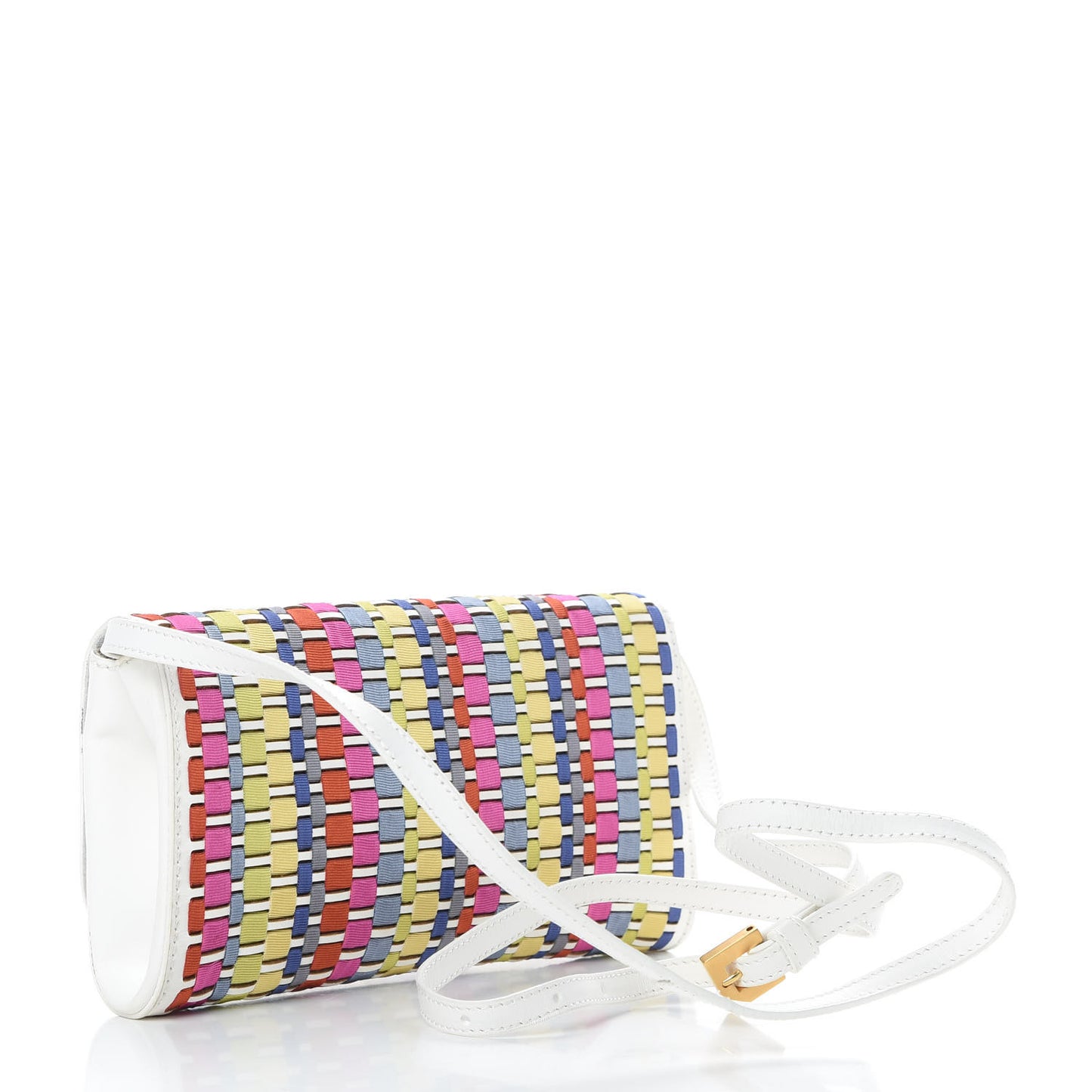 Fabric Calfskin Woven Crossbody White Multicolor