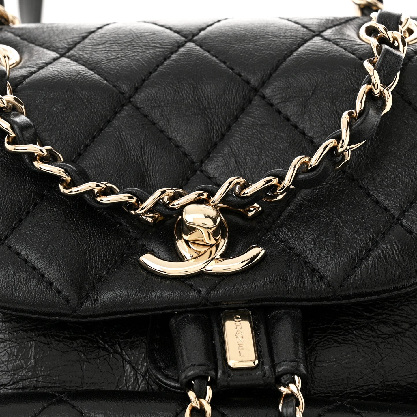 Glazed Aged Calfskin Quilted Small Duma Drawstring Backpack Black