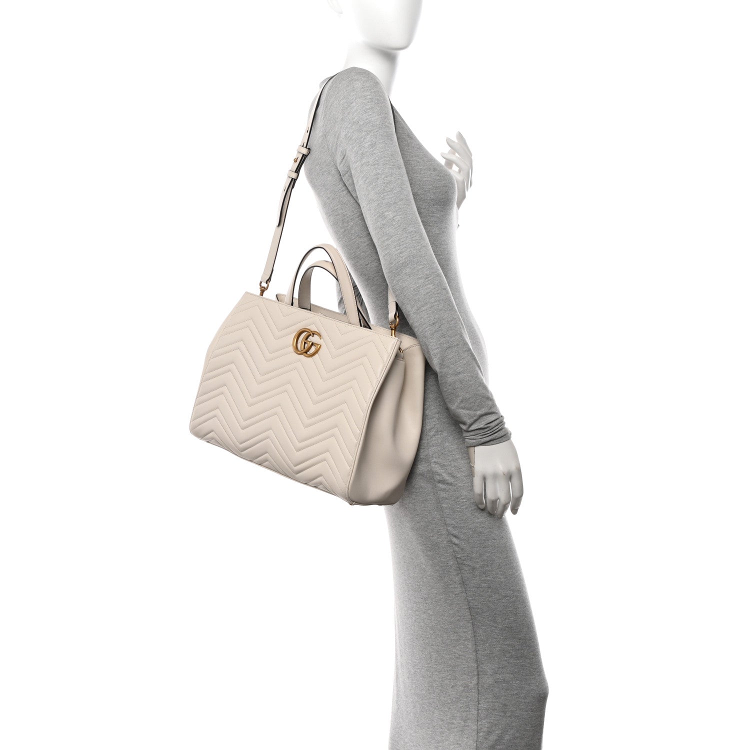 Gucci Calfskin Matelasse Medium GG Marmont Tote White 2 of 11