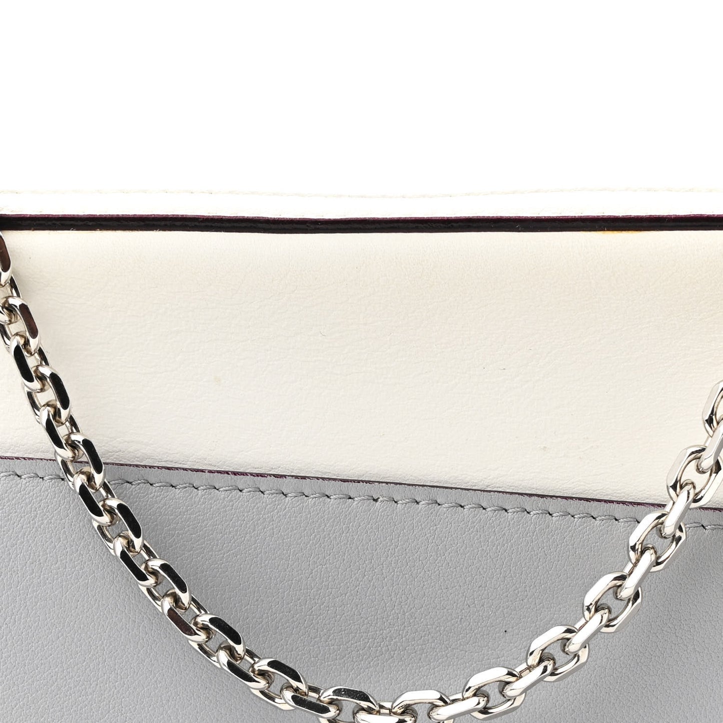 Calfskin Chain Wallet Grey Off White