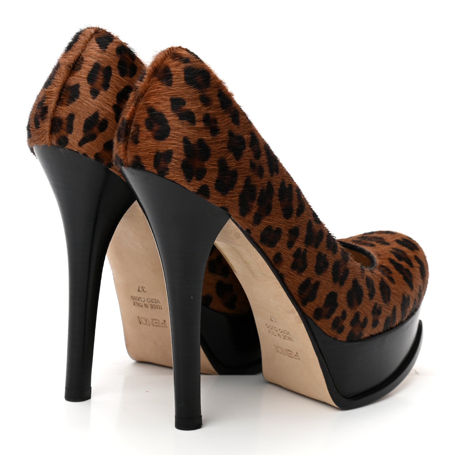 Fendi Calf Hair Cavallino Leopard Print Decollete Pumps 37 Naturale 4 of 9