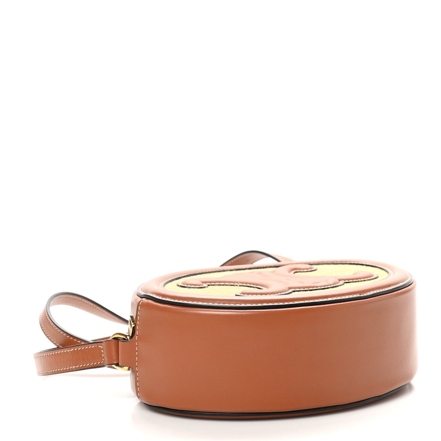 Calfskin Straw Triomphe Oval Purse Crossbody Natural Tan