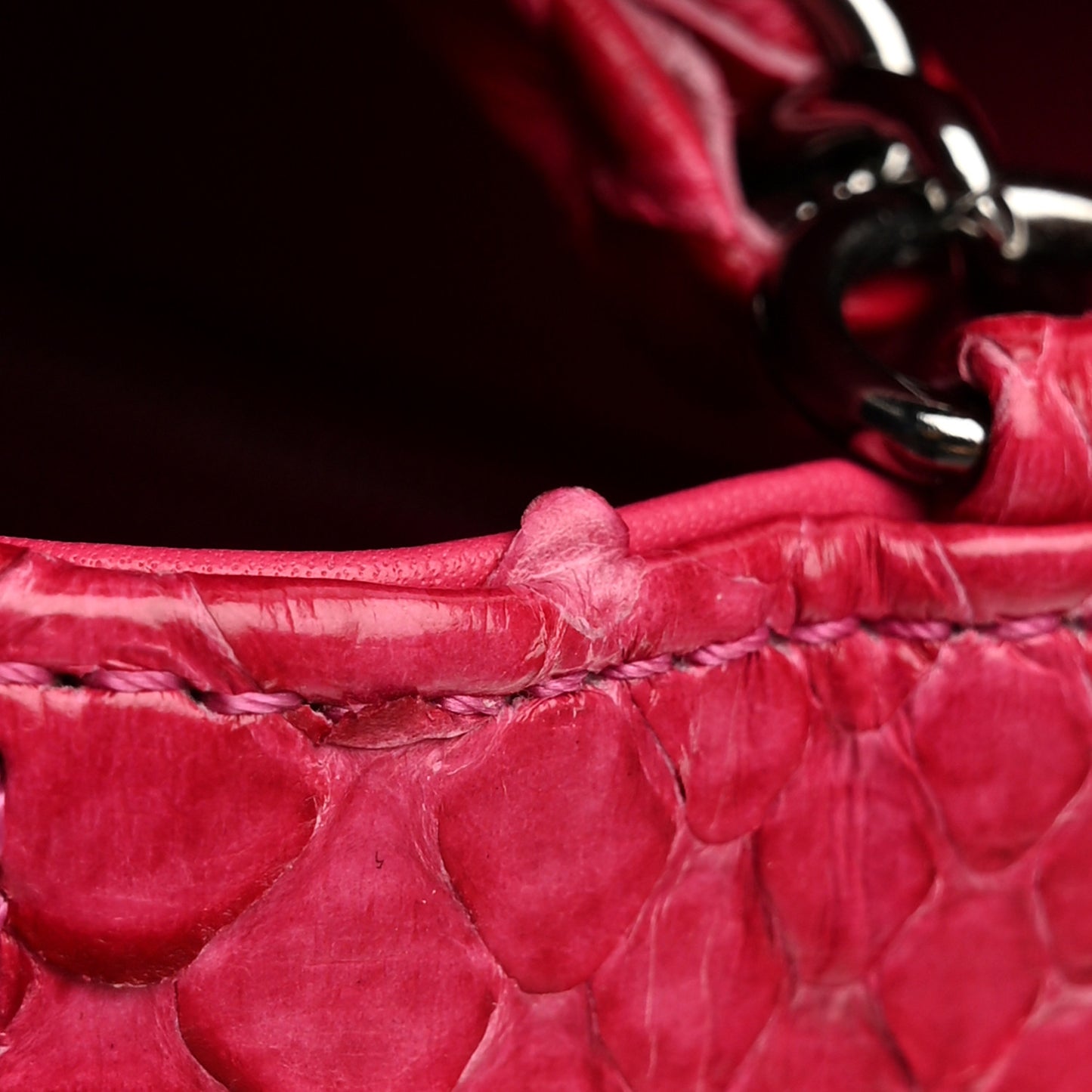 Snakeskin Mini Rectangular Flap Dark Pink