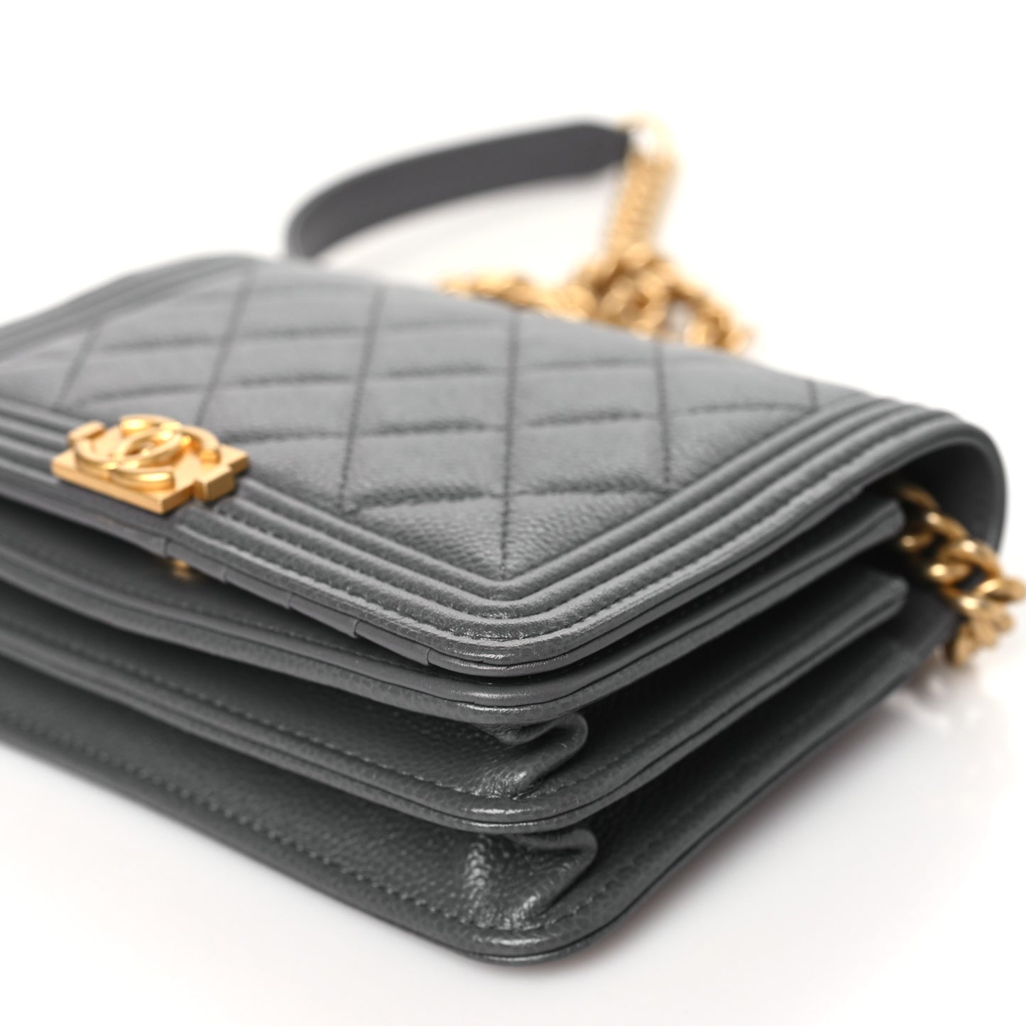 Caviar Quilted Mini Boy Wallet On Chain WOC Dark Gray