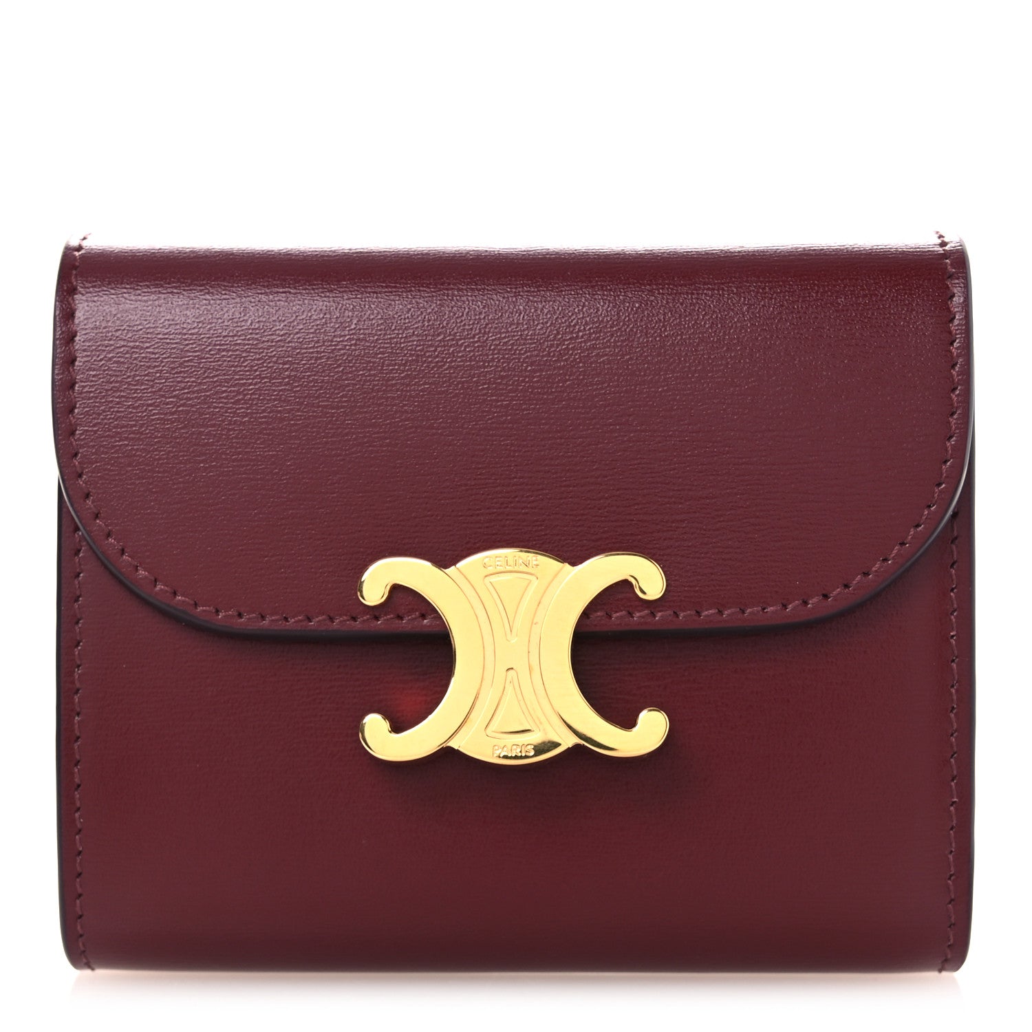 Celine Shiny Calfskin Small Triomphe Wallet Deep Burgundy 1787389