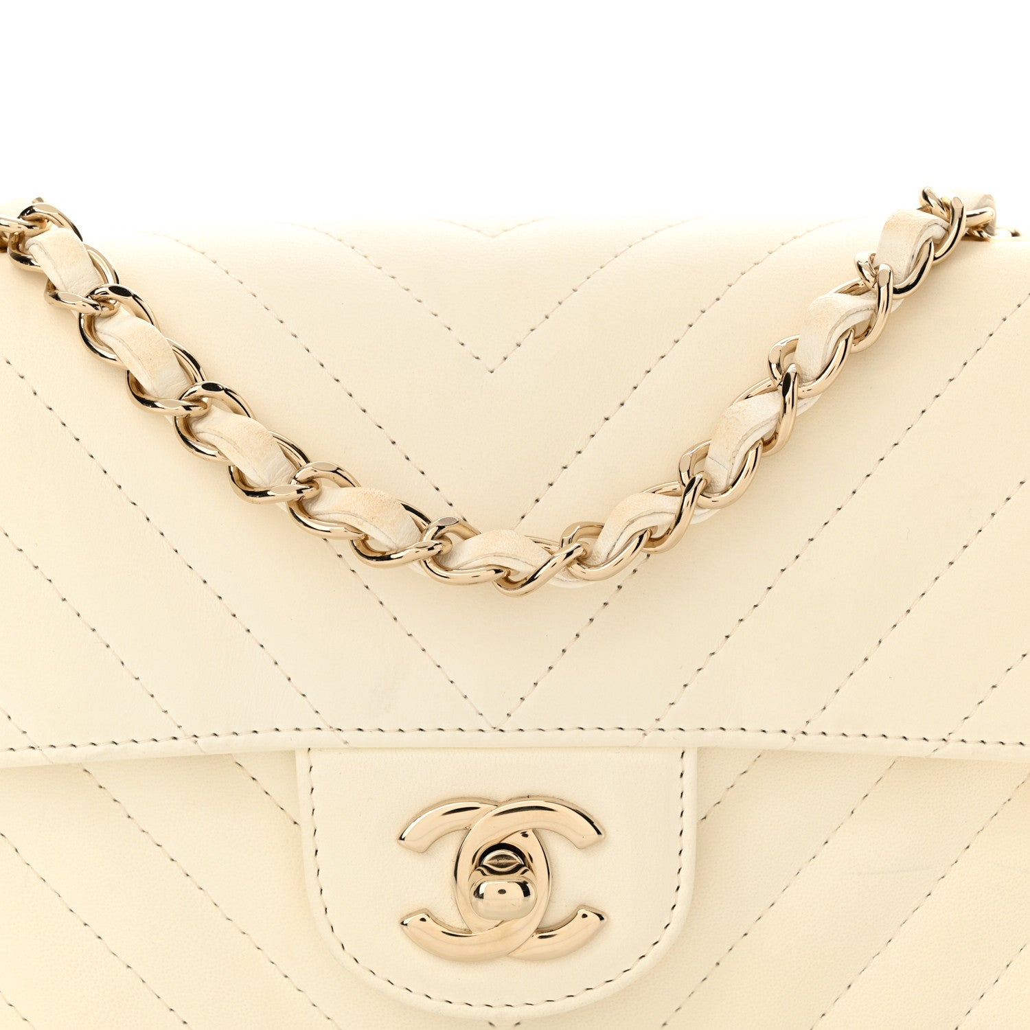 Chanel Lambskin Chevron Quilted Mini Rectangular Flap White 8 of 13