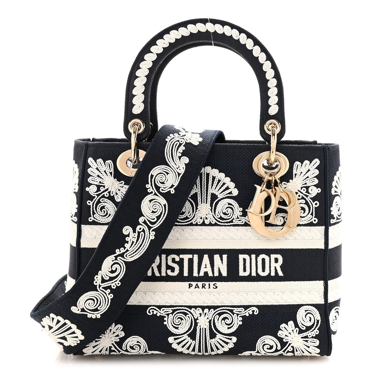 Christian Dior Embroidered Cornely Medium Lady D-Lite Blue White