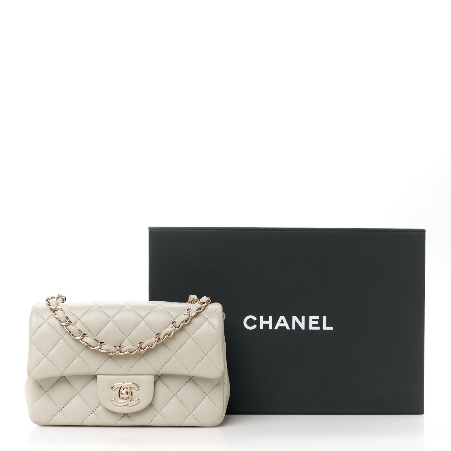 Lambskin Quilted Mini Rectangular Flap Grey