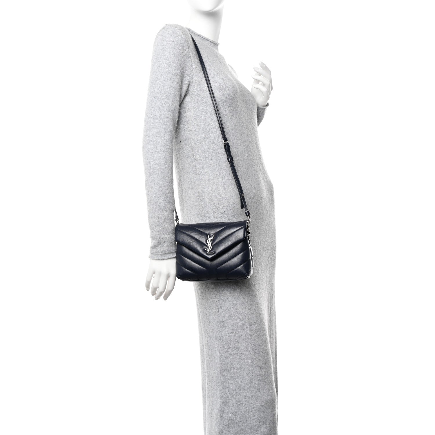 Saint Laurent Calfskin Y Quilted Monogram Toy Loulou Chain Satchel Medium Blue 2 of 13
