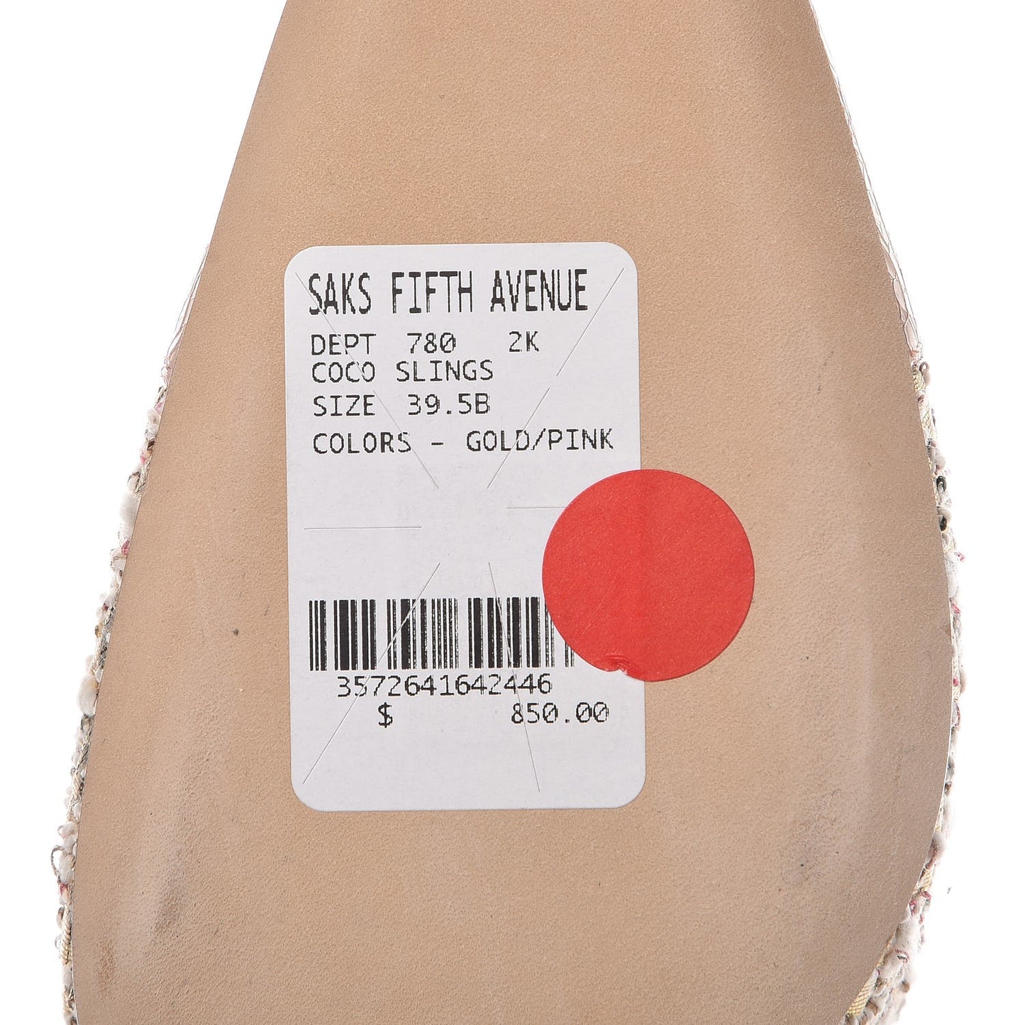 Tweed Patent Cap Toe CC Slingback Pumps 39.5 Pink