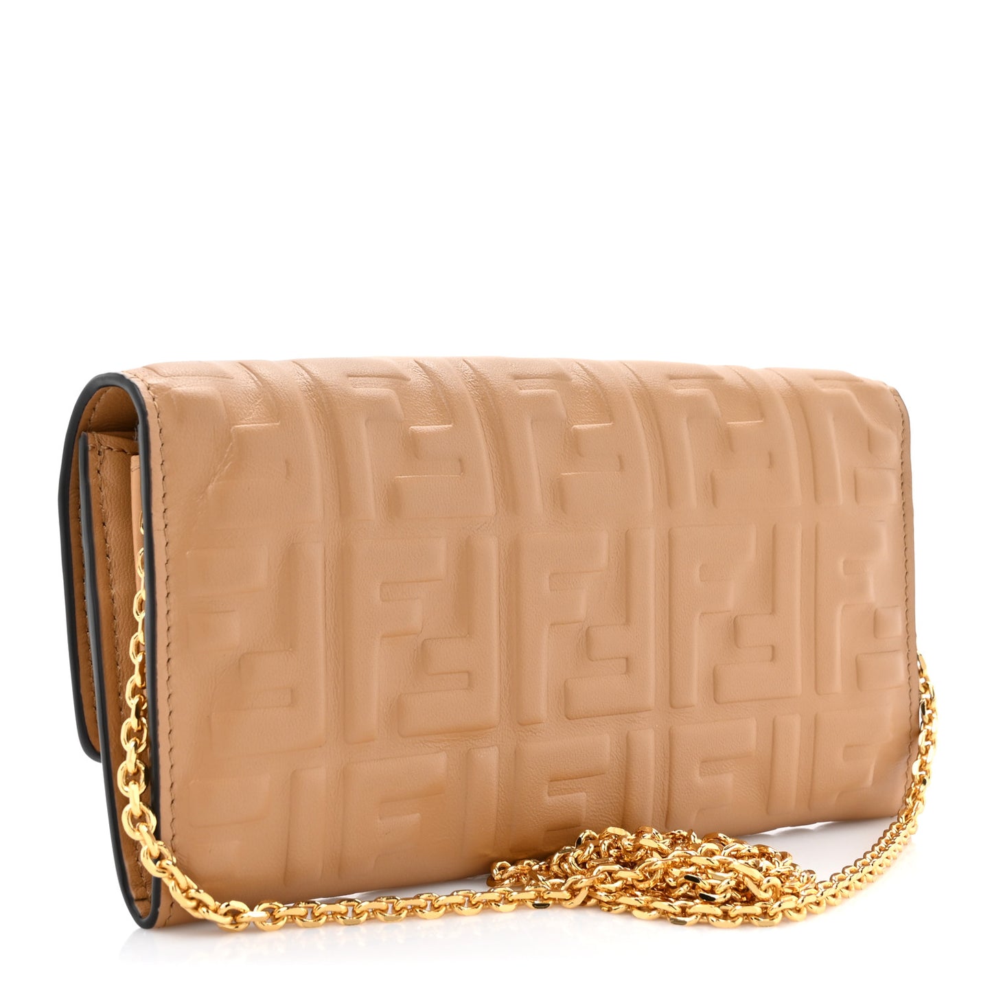 Nappa Matisse FF Embossed Continental Wallet On Chain Miele Scuro