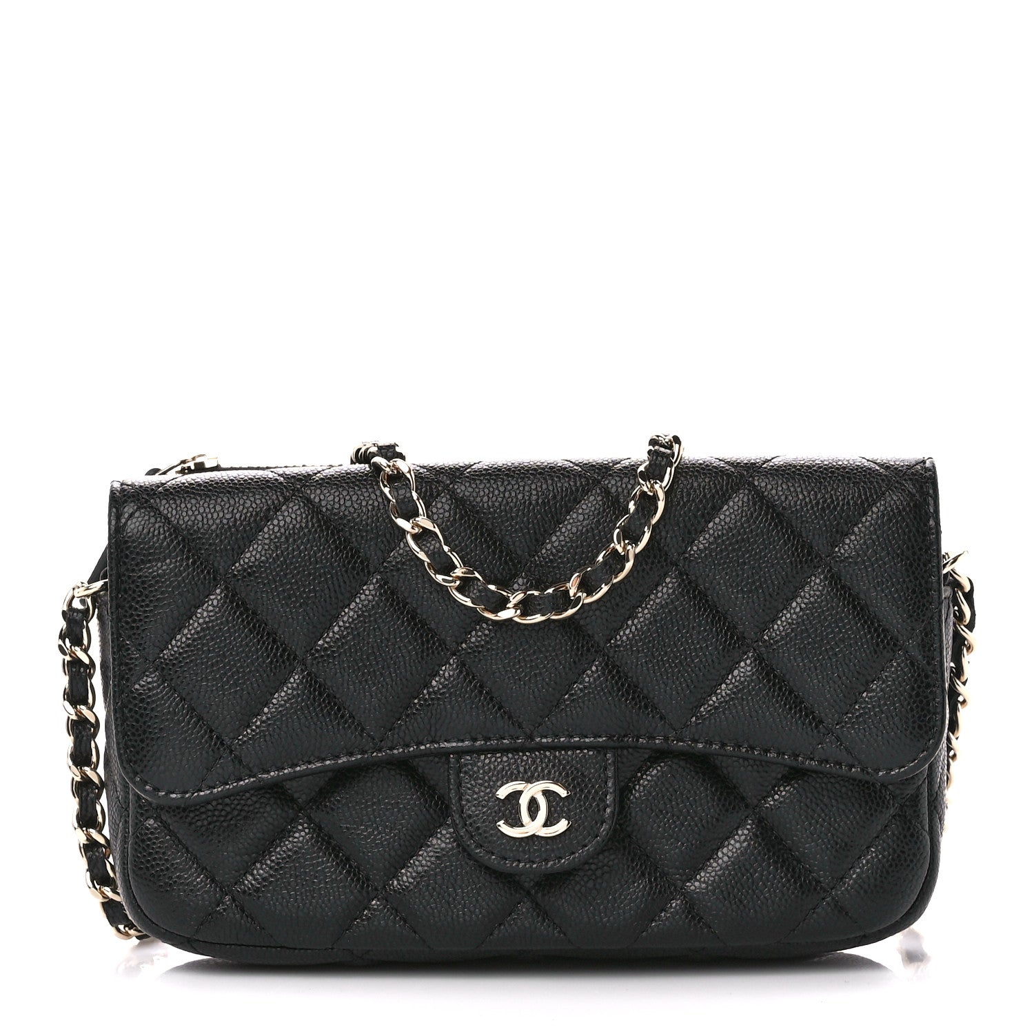 Chanel Caviar Quilted Flap Phone Holder With Chain Black 1 of 15