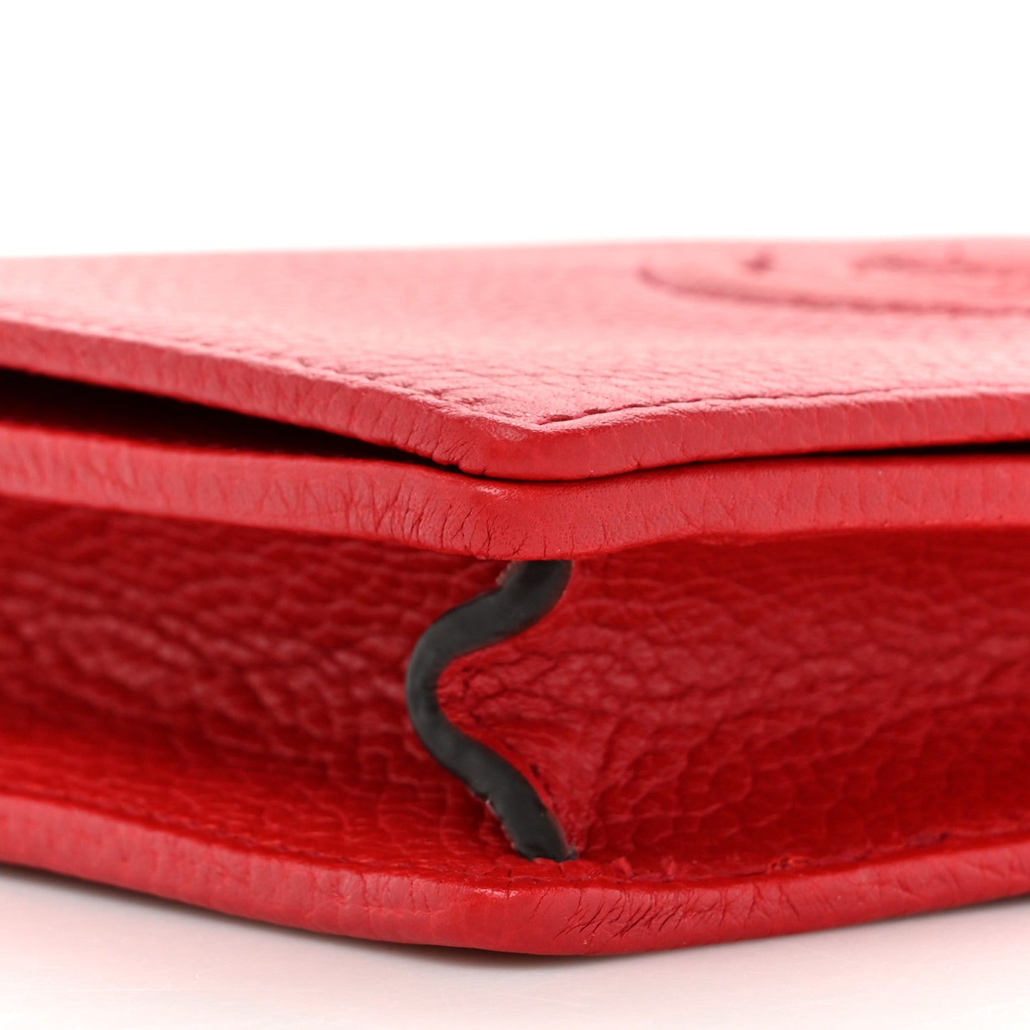 Pebbled Calfskin Soho Wallet on Chain Hibiscus Red