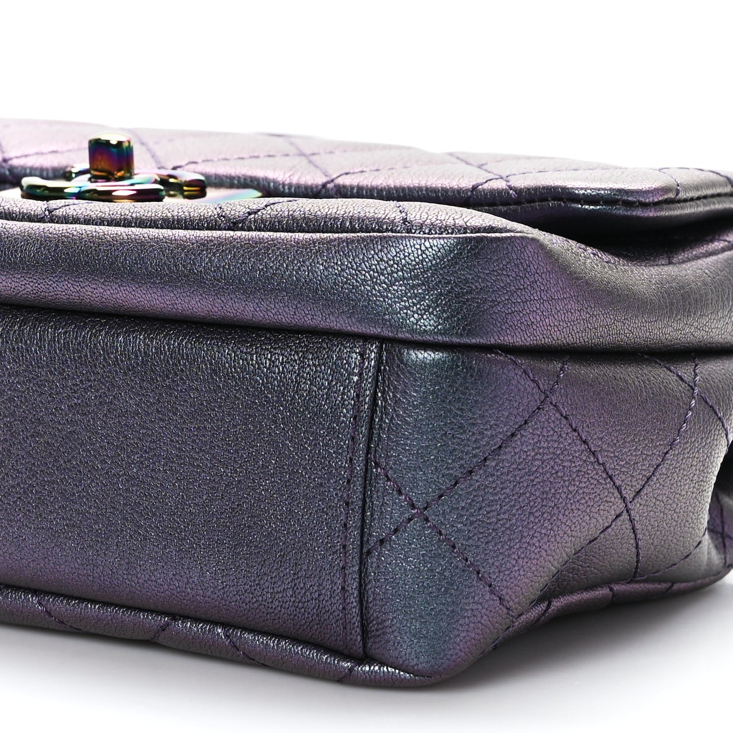 Iridescent Goatskin Quilted Small Double Carry Waist Chain Flap Purple