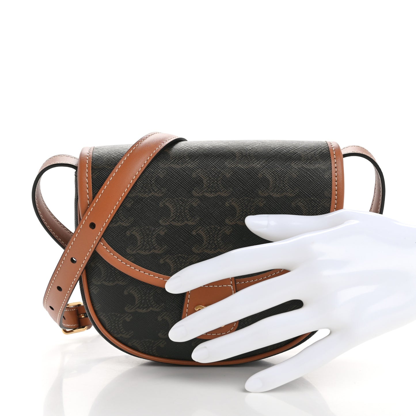 Canvas Calfskin Triomphe Mini Besace Tan