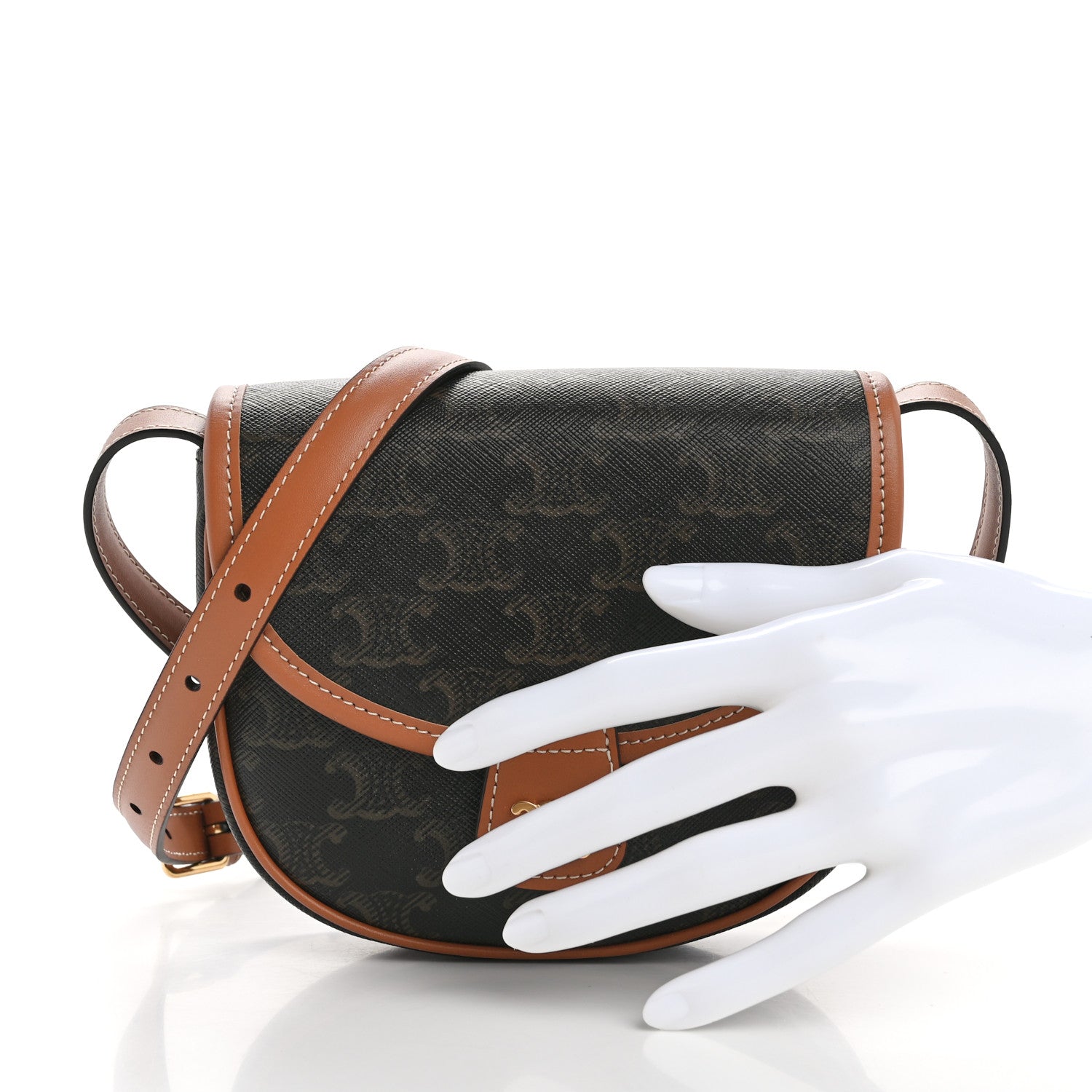 Celine Canvas Calfskin Triomphe Mini Besace Tan 3 of 11