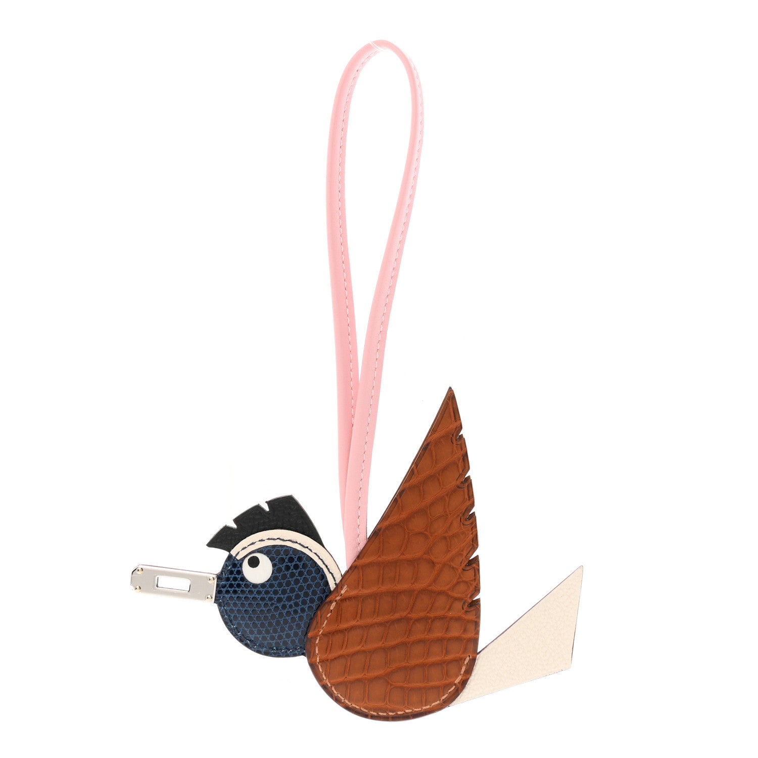 HERMÈS 孔雀柄 Hermes Epsom Swift Matte Alligator Lizard Birdy Bag Charm Fauve