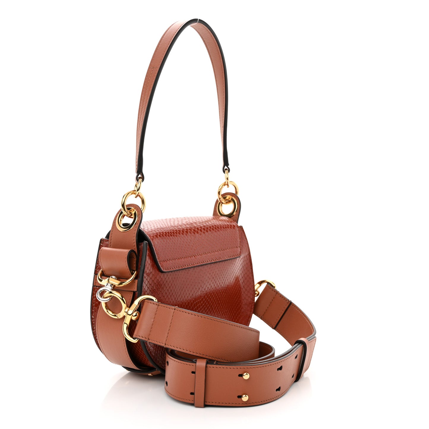 Calfskin Python Embossed Small Tess Bag Sepia Brown
