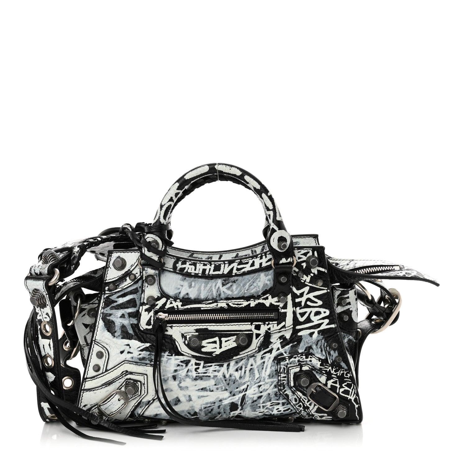 Balenciaga Agneau Arena Graffiti Neo Cagole Handbag XS Black White