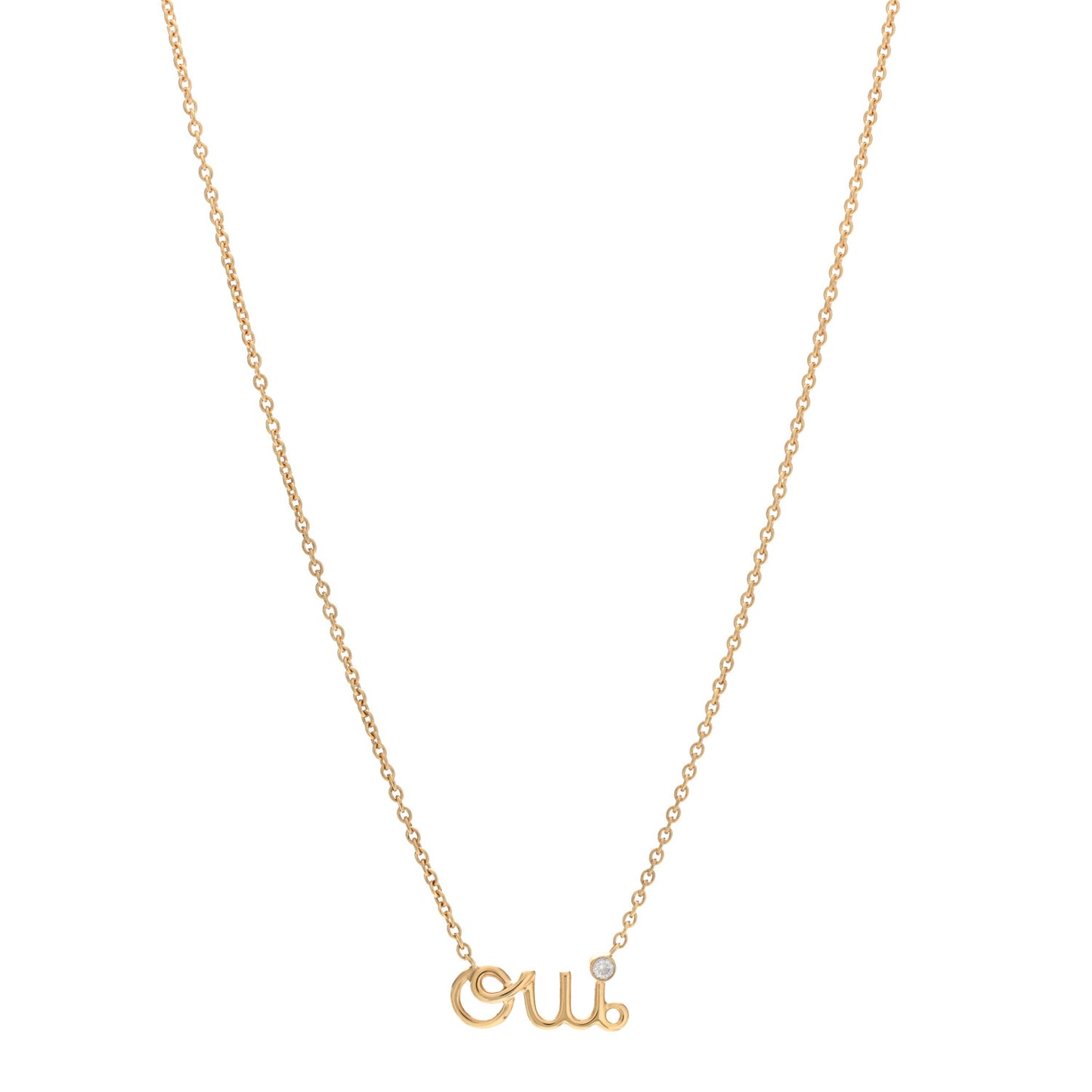18K Yellow Gold Diamond Oui Pendant Necklace