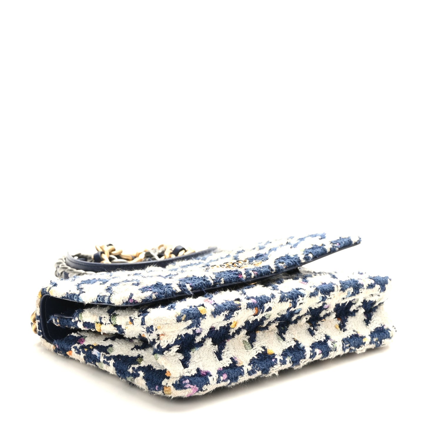 Tweed Quilted Chanel 19 Wallet On Chain WOC Ecru Navy Blue Multicolor