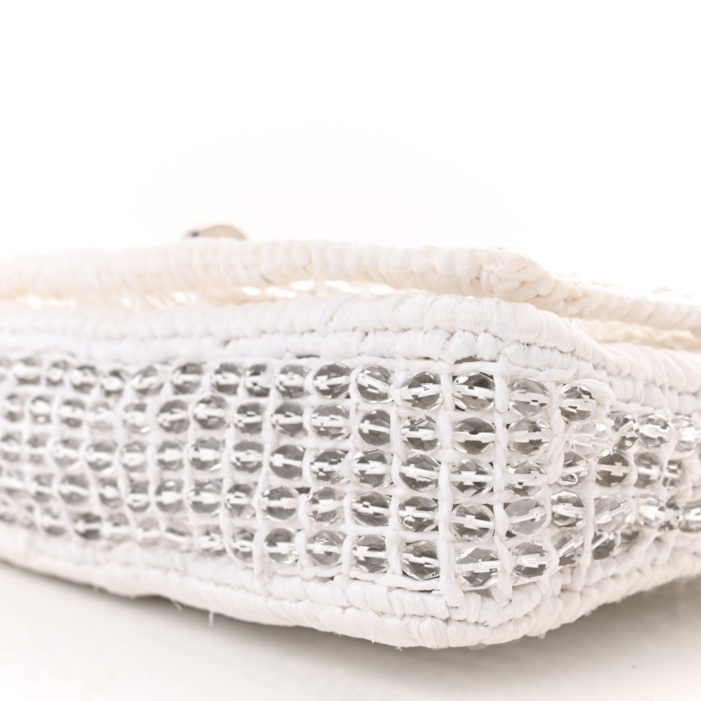 Raffia Beaded Flap Shoulder Flap White
