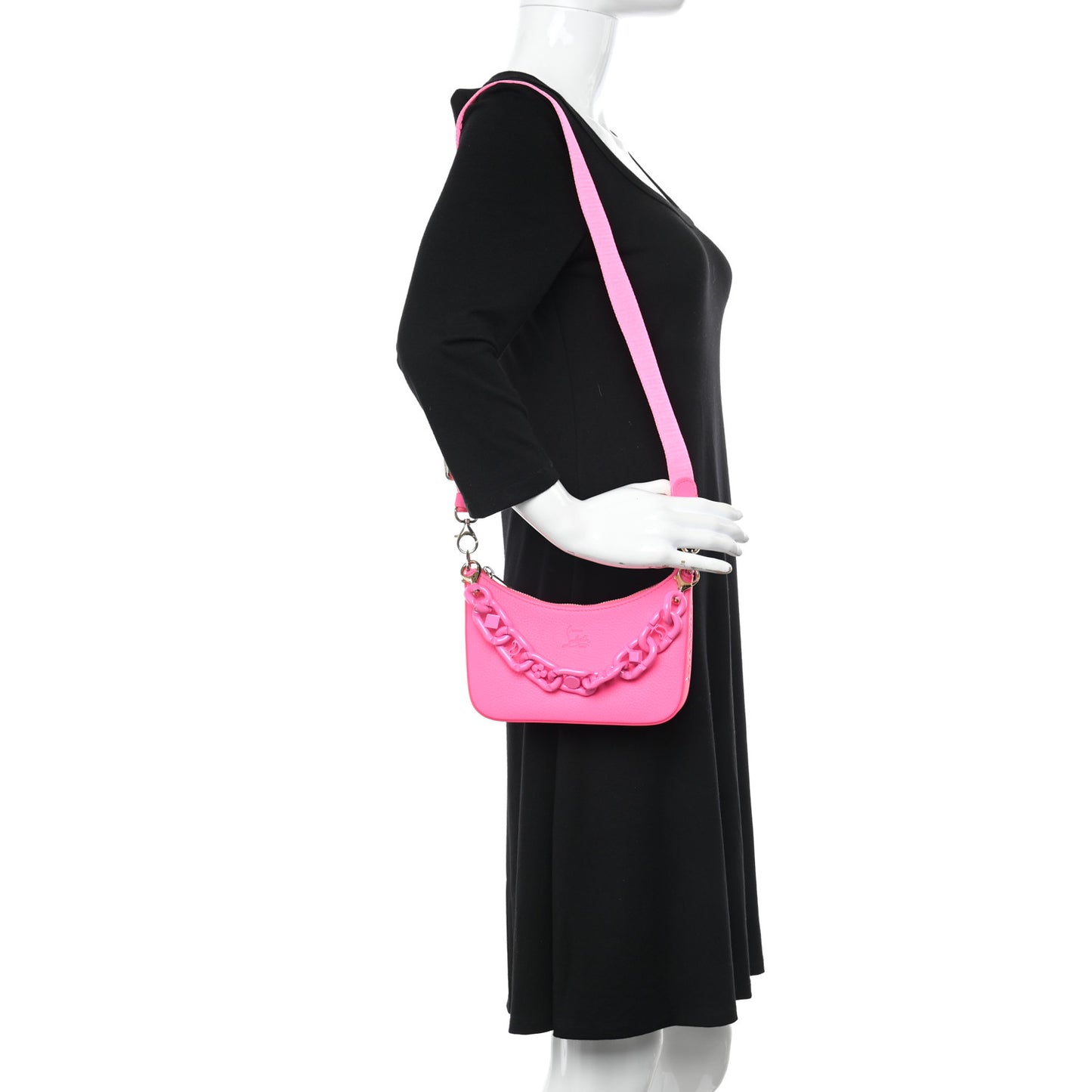 Calfskin Mini Loubila Chain Shoulder Bag Fluo Pink
